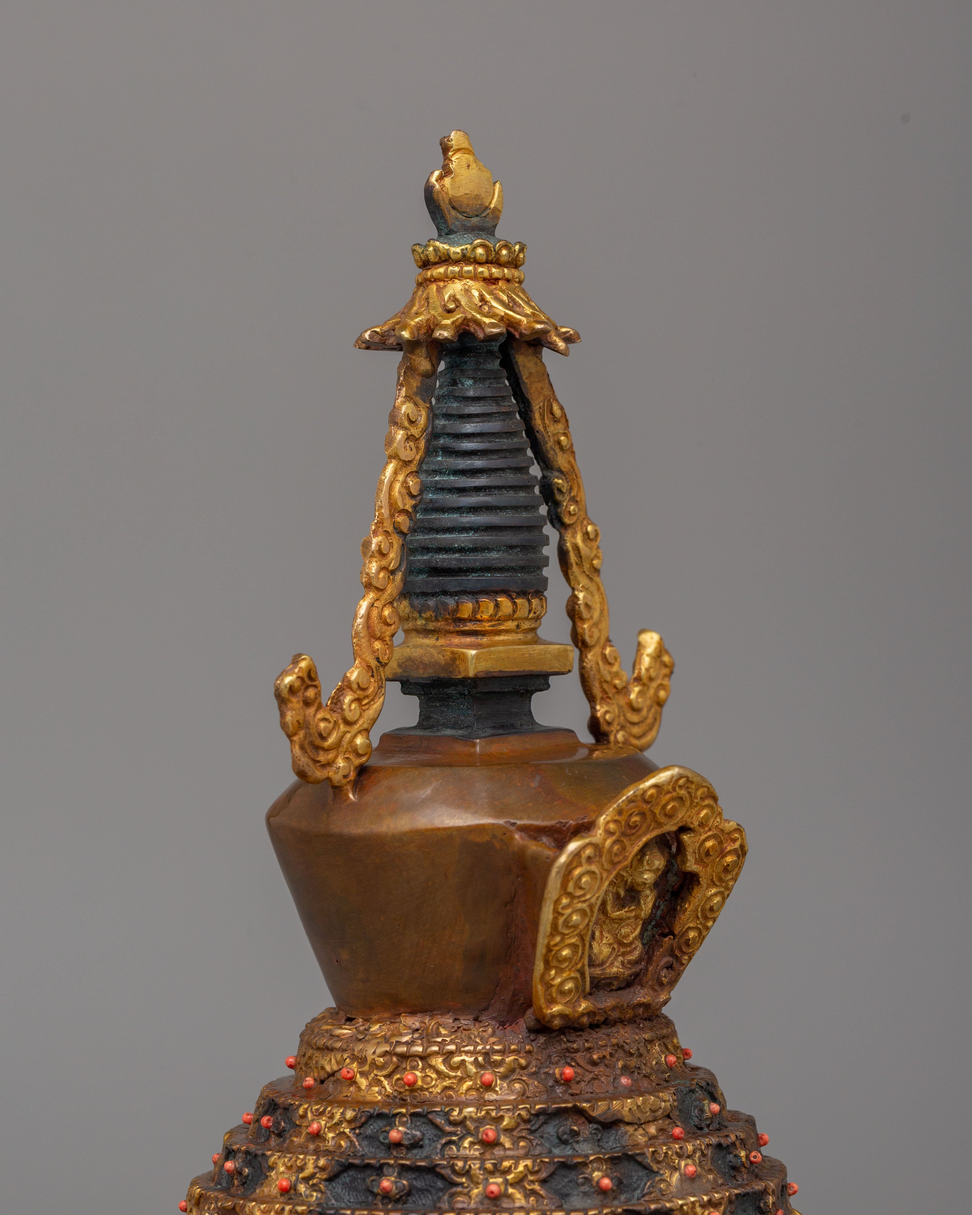Traditional Tibetan Lotus Blossom Stupa | Handcrafted Spiritual Decor