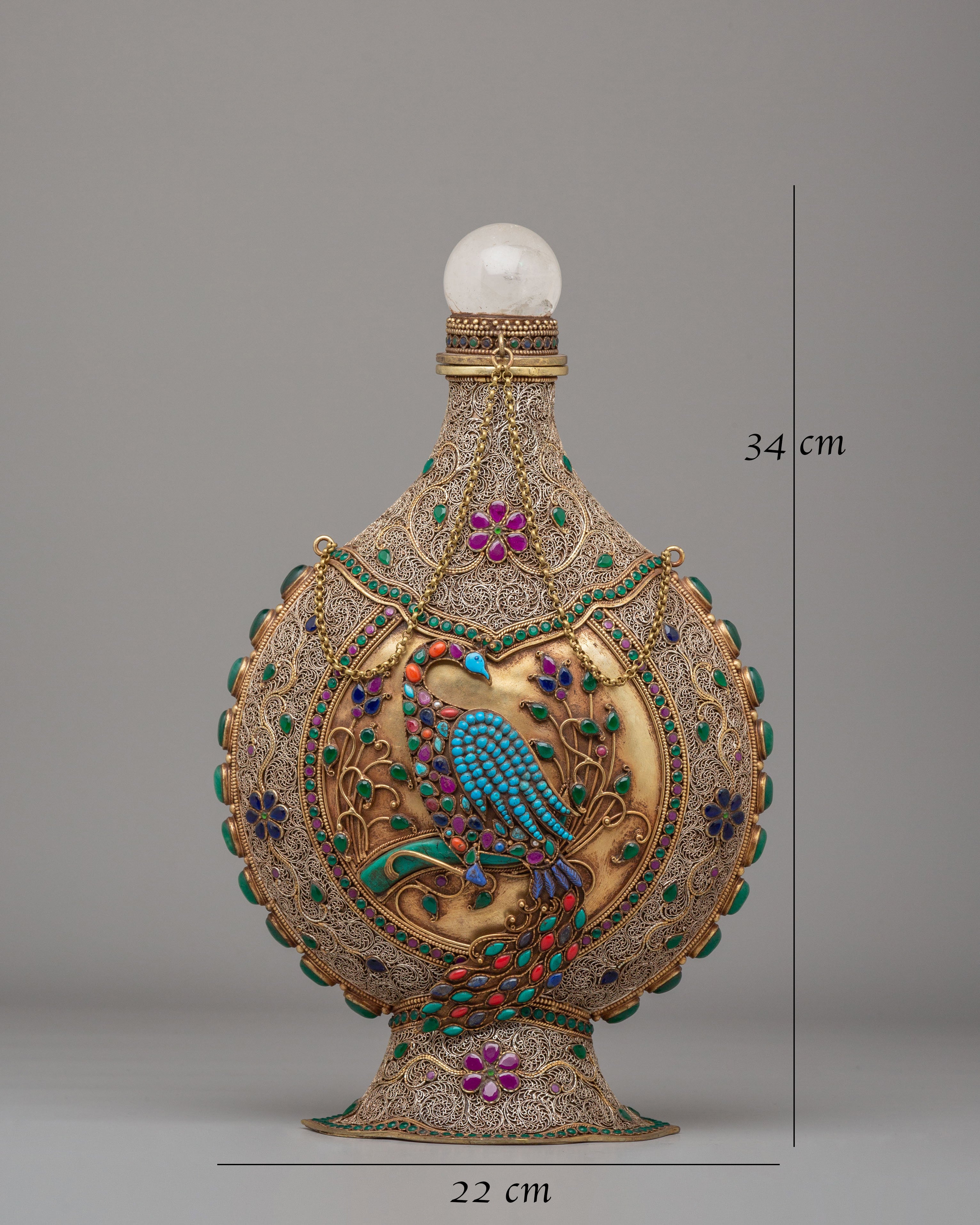 Ornate Snuffpot with Peacock and Floral Motif | Spiritual Home Decor