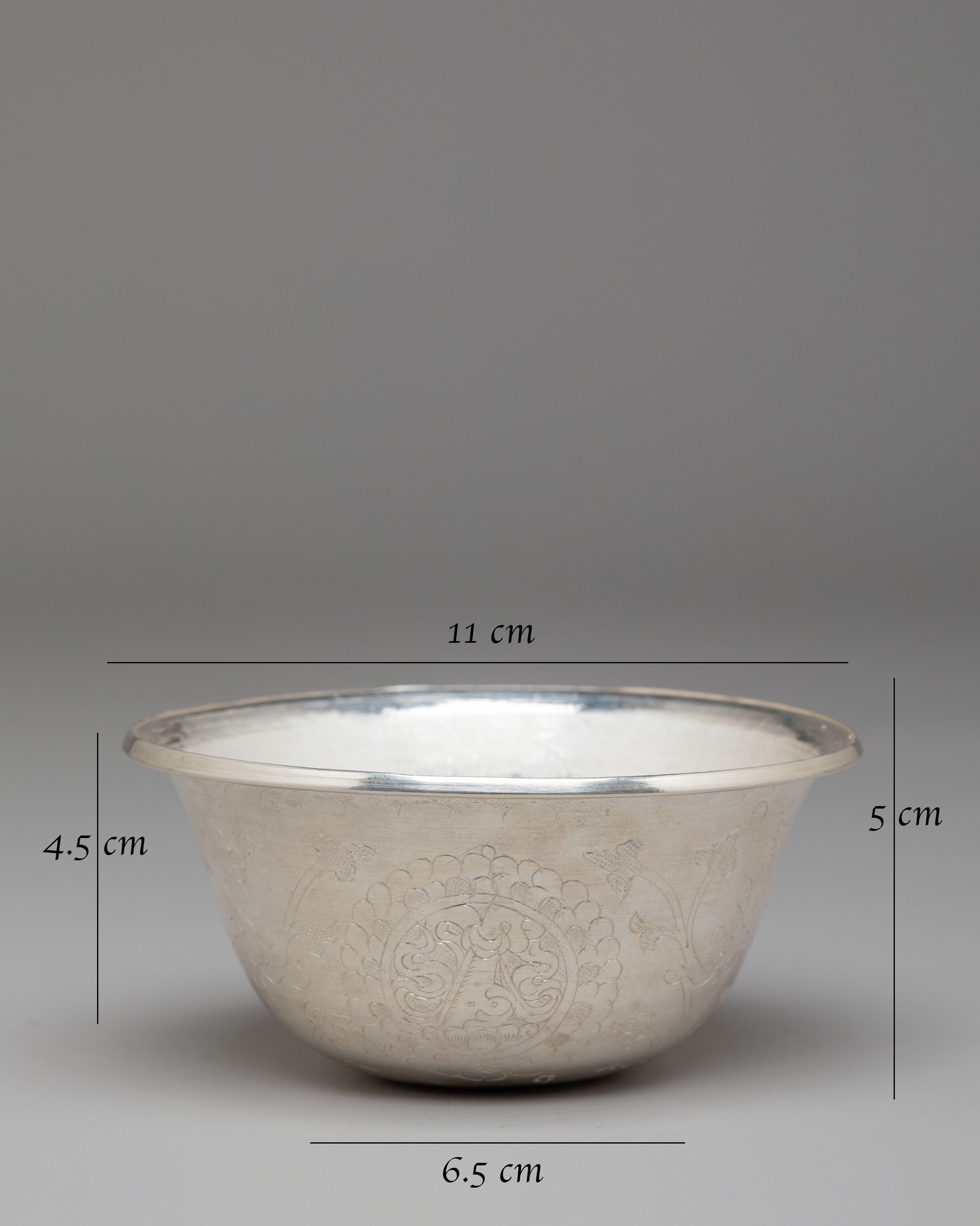 Tibetan Meditation Ritual Offering Bowl | Sacred Silver Vessel for Spiritual Ceremonies