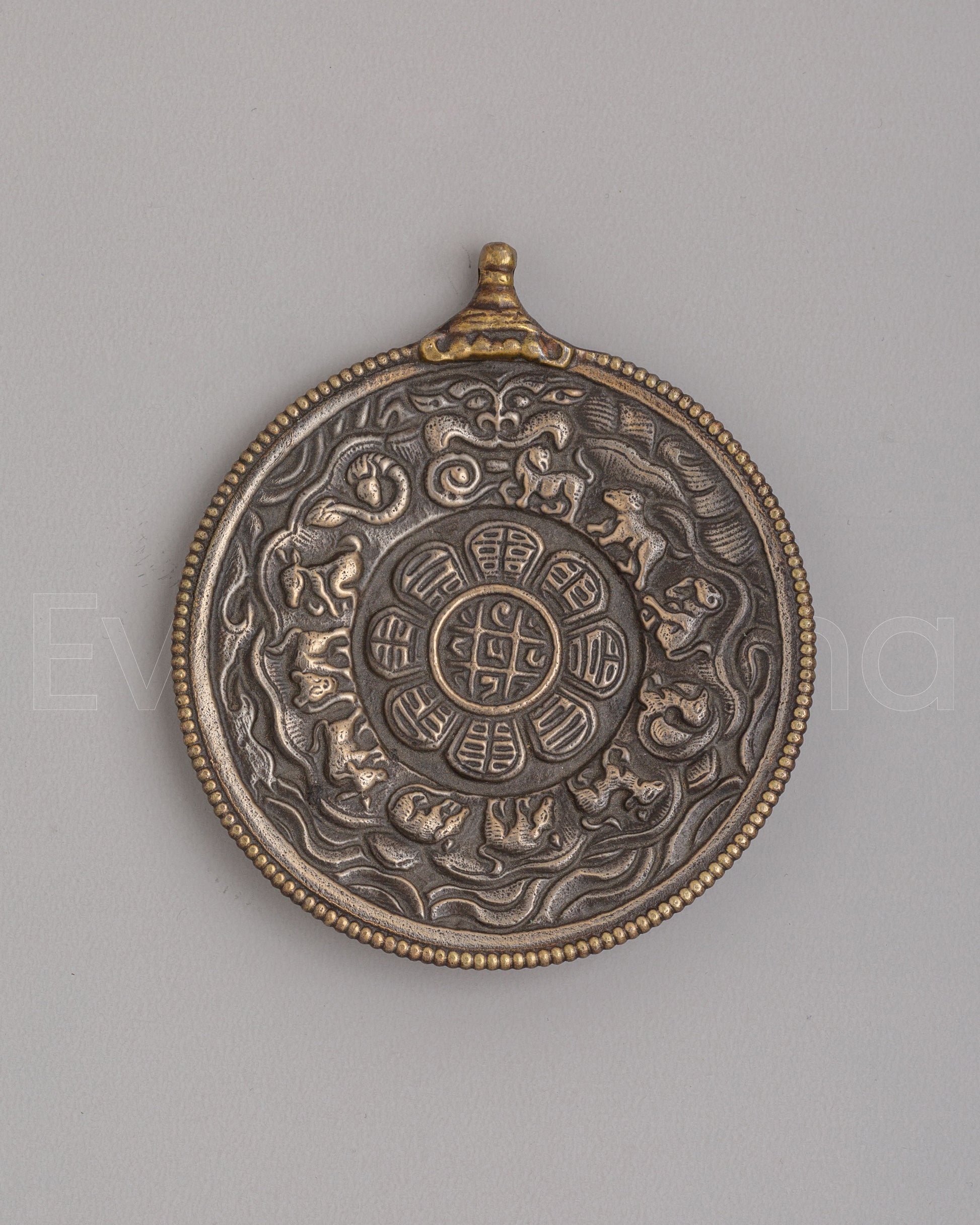 Sacred Tibetan Mirror with Carved Design 