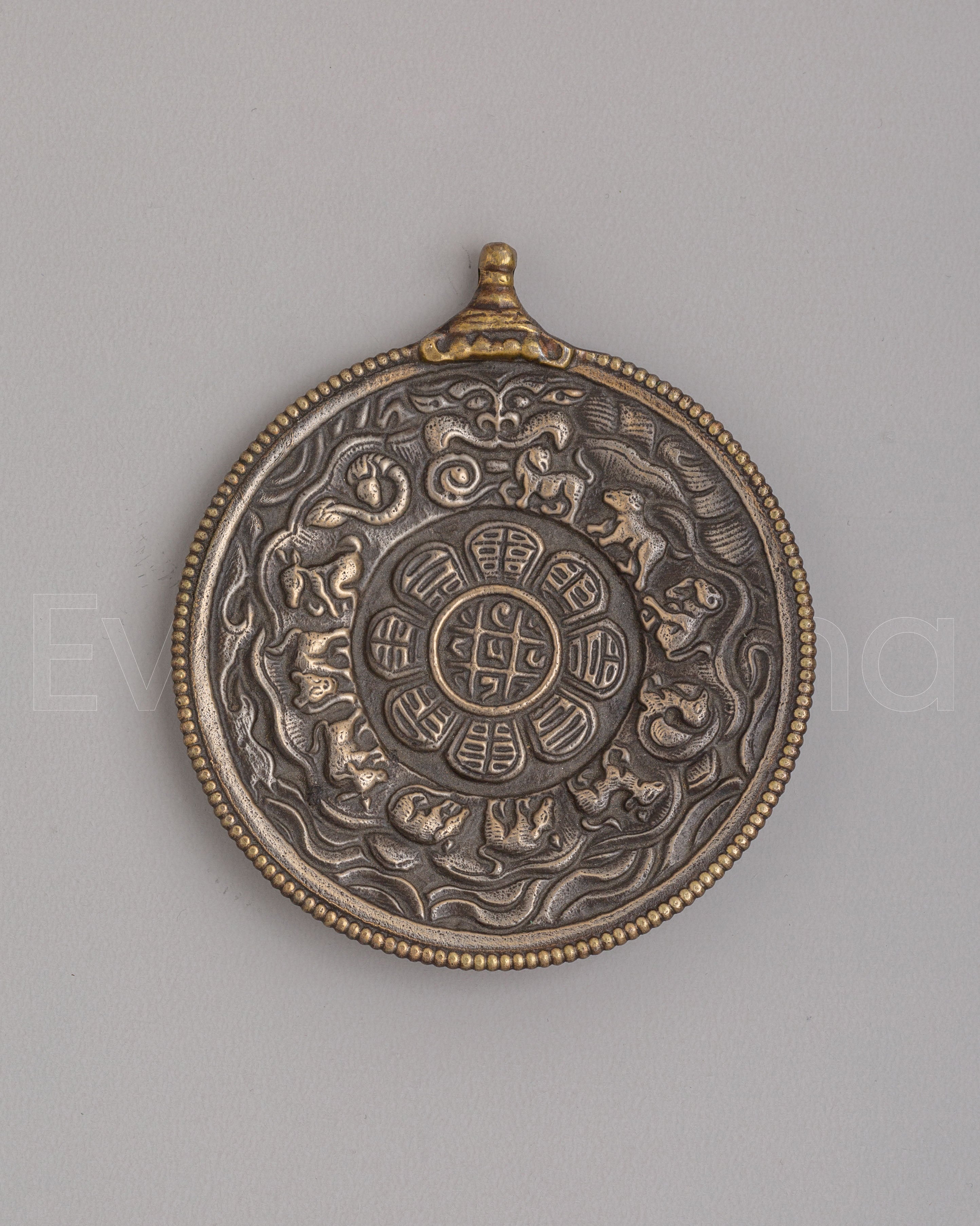 Sacred Tibetan Mirror with Carved Design 