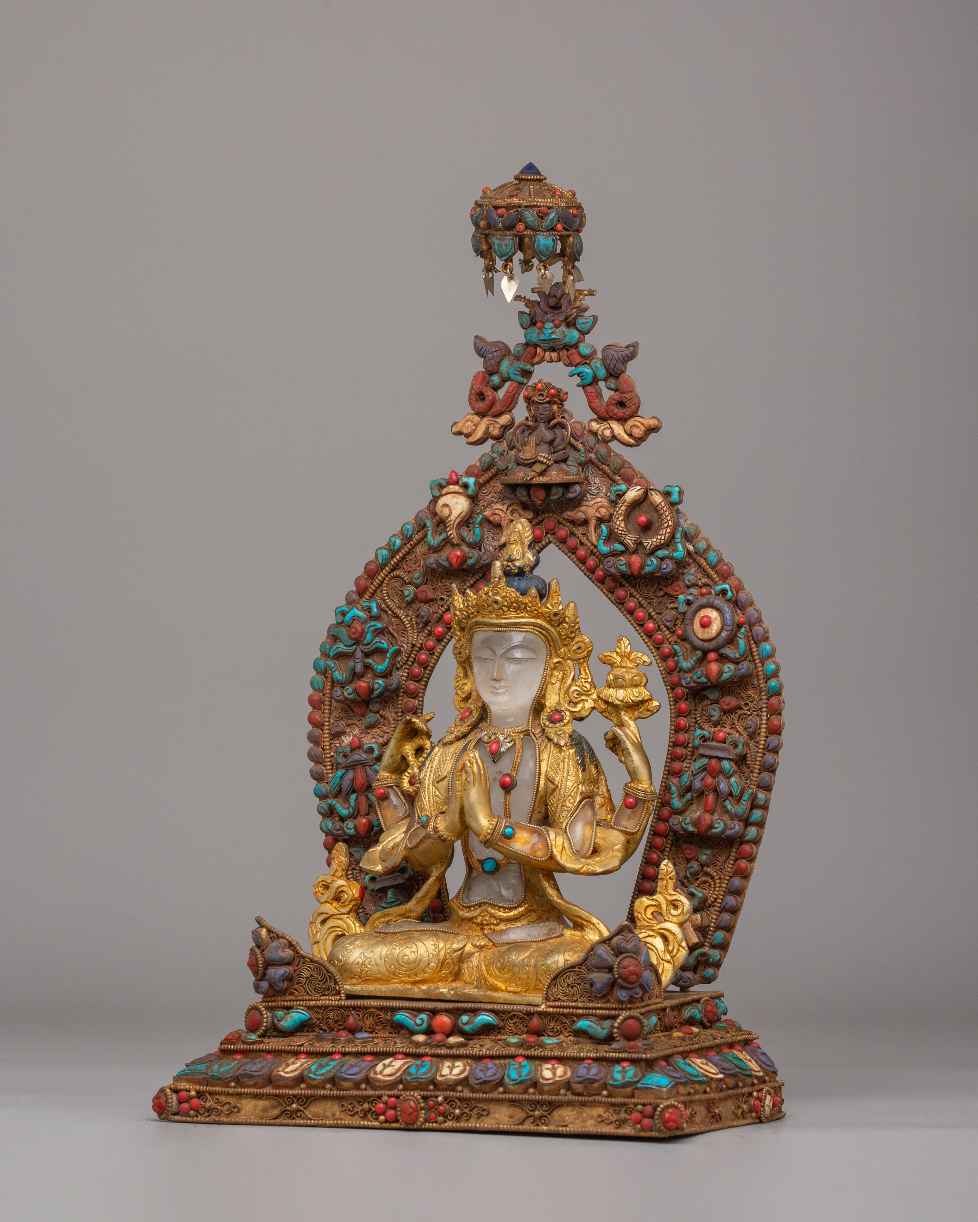 Handmade Chenrezig Statue on Throne | Tibetan Bodhisattva Statue