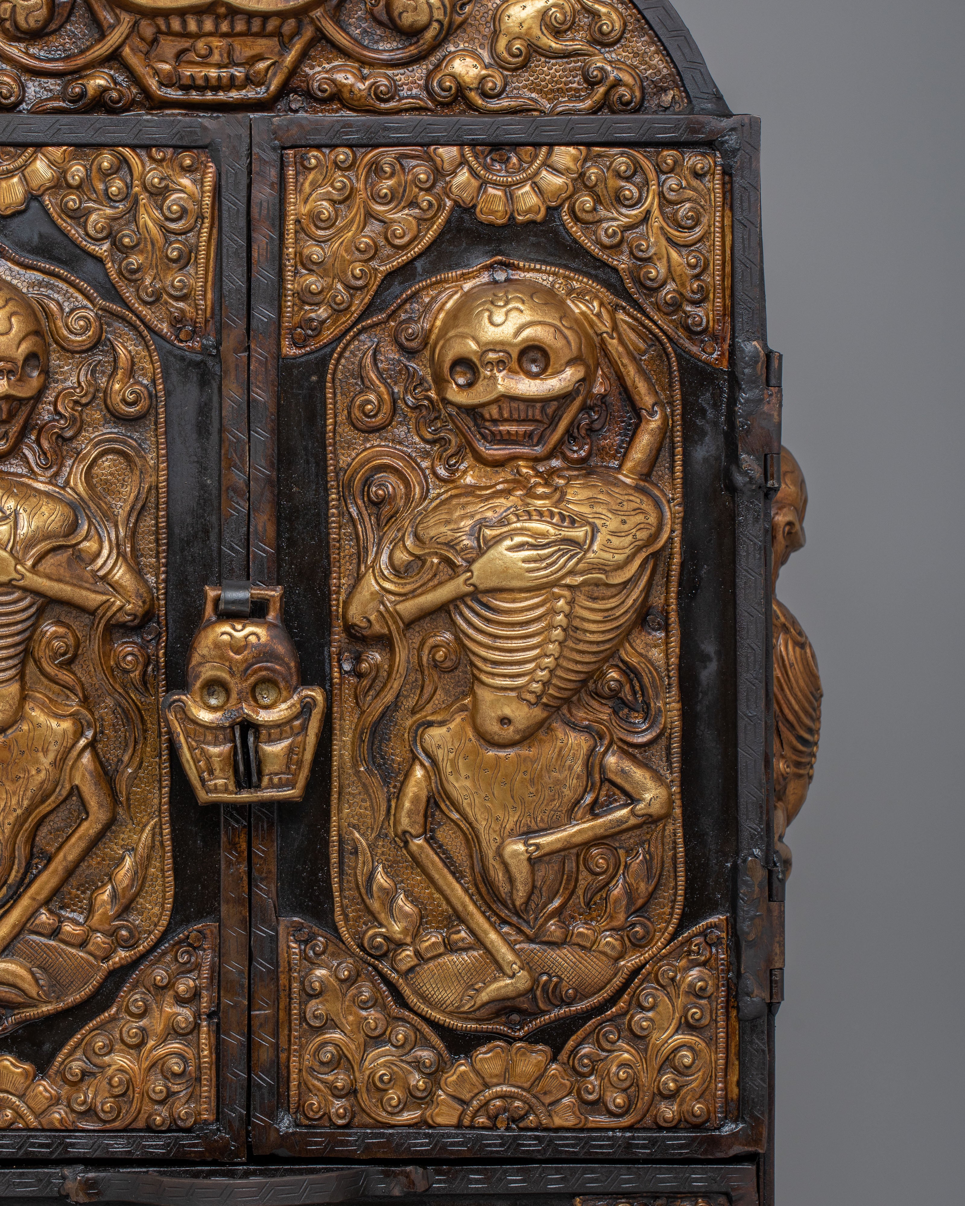 Tibetan Altar Box with Chitipati Motif | Handcrafted Sacred Decor