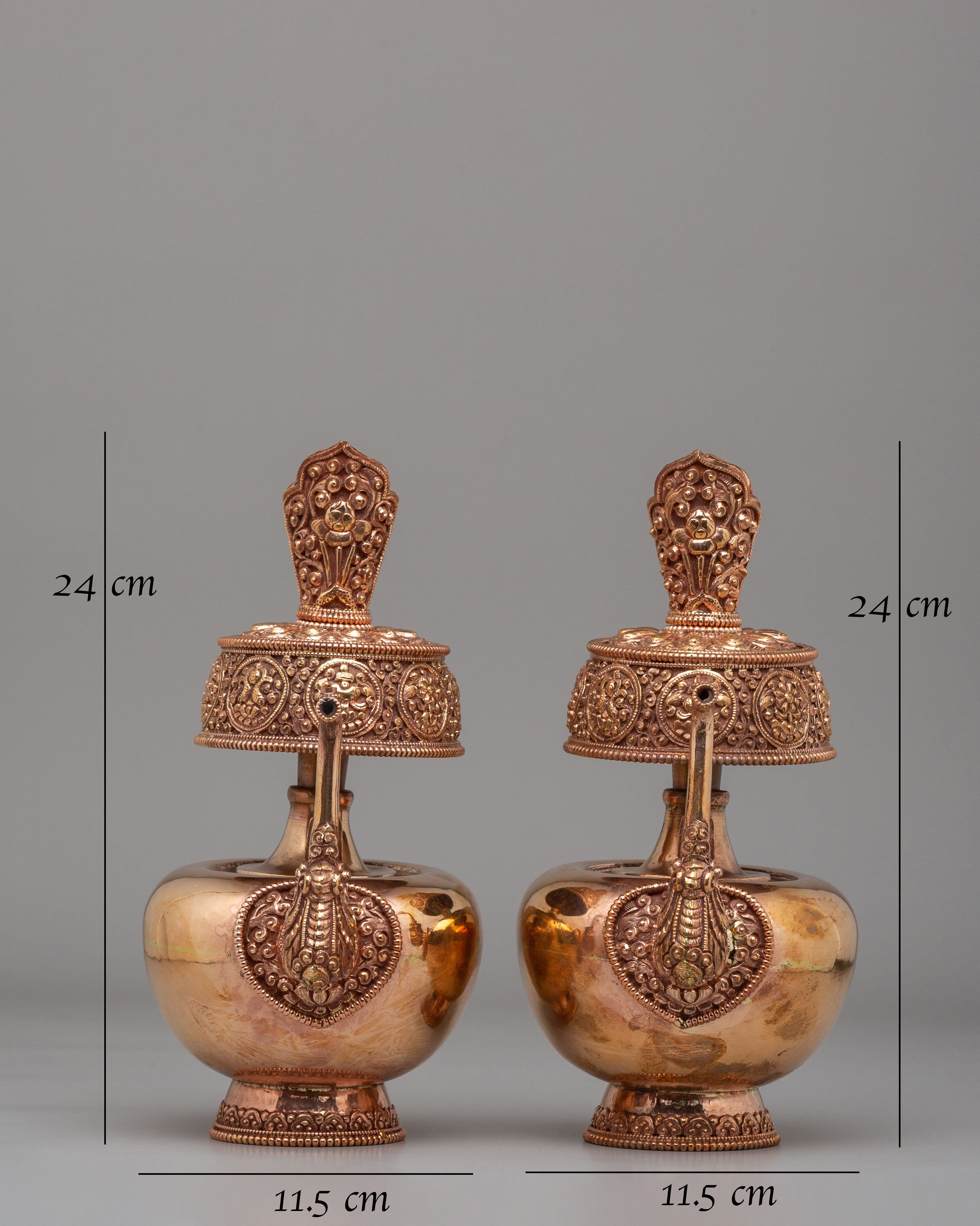 Sacred Tibetan Altar Bhumba Set | Copper Ritual Offering Vessels