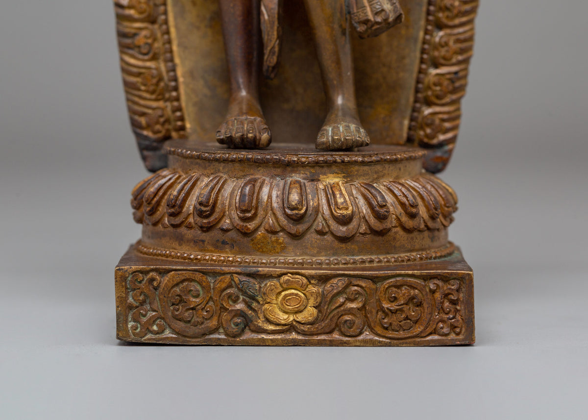 Standing Lokeshwor Statue for Meditation | Antique Copper Buddhist Sculpture