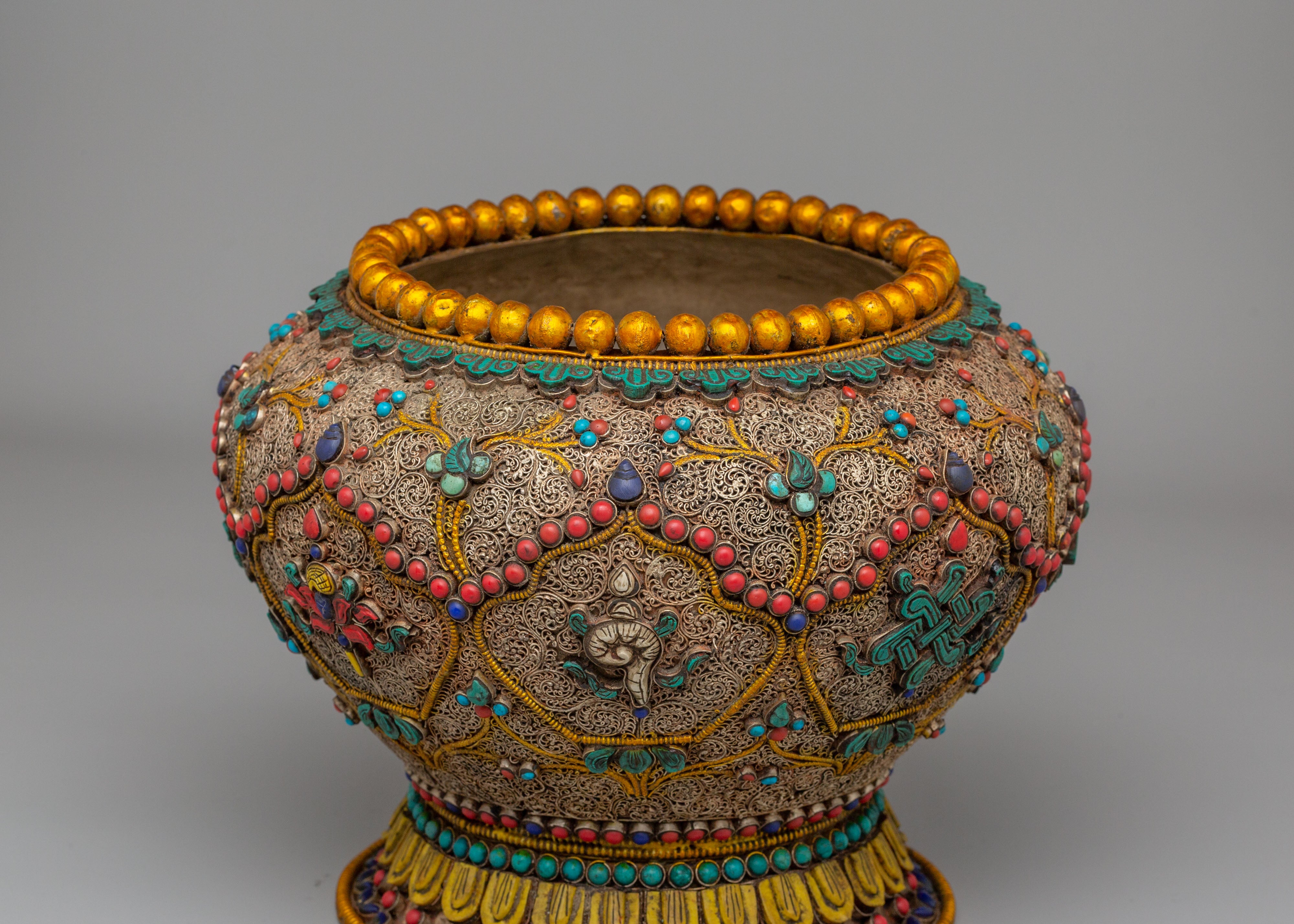 Auspicious Symbol Rice Pot | Buddhist Altar Rice Pot