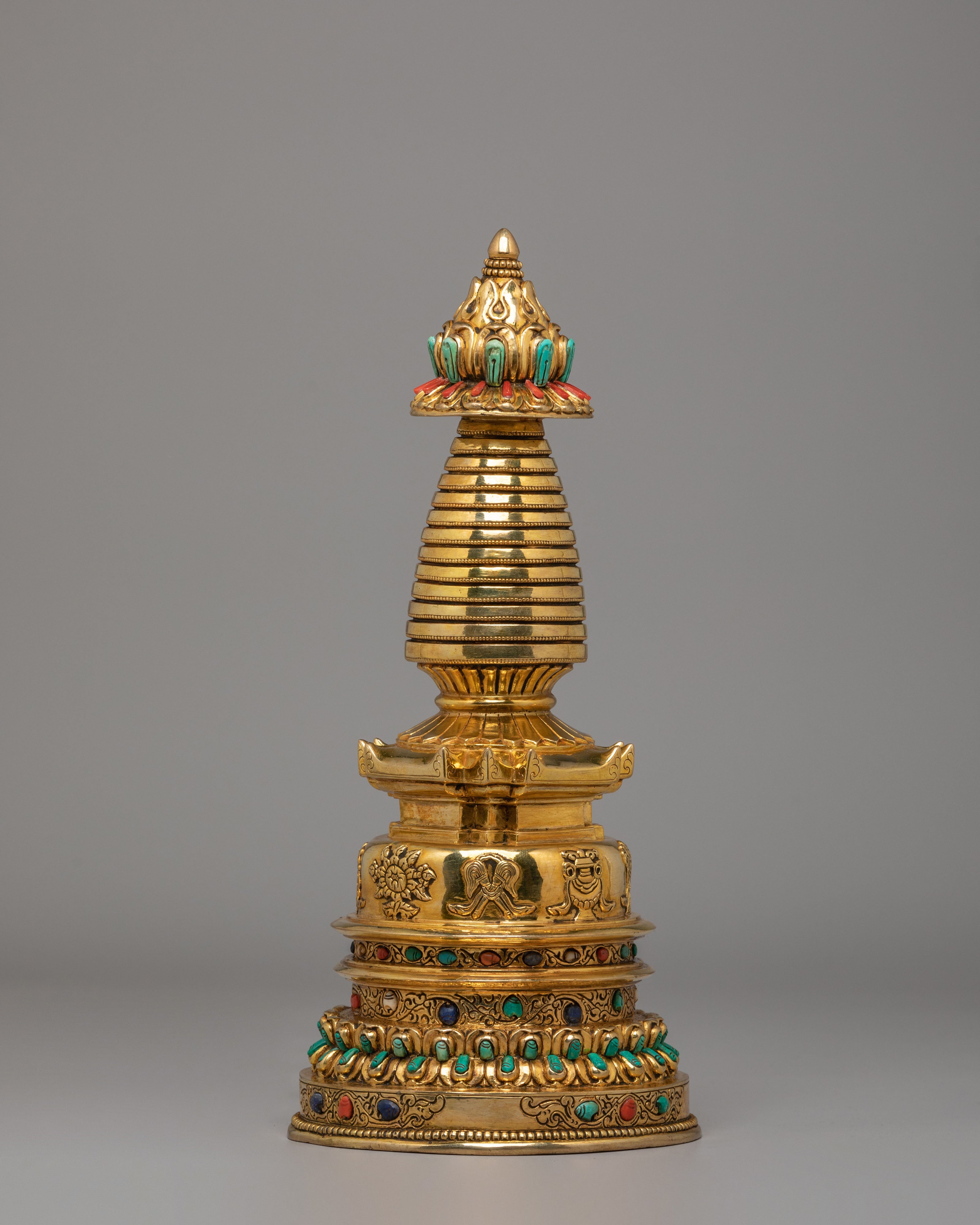 Sacred Himalayan Kadampa Stupa | 24K Gold Plated Copper Stupa