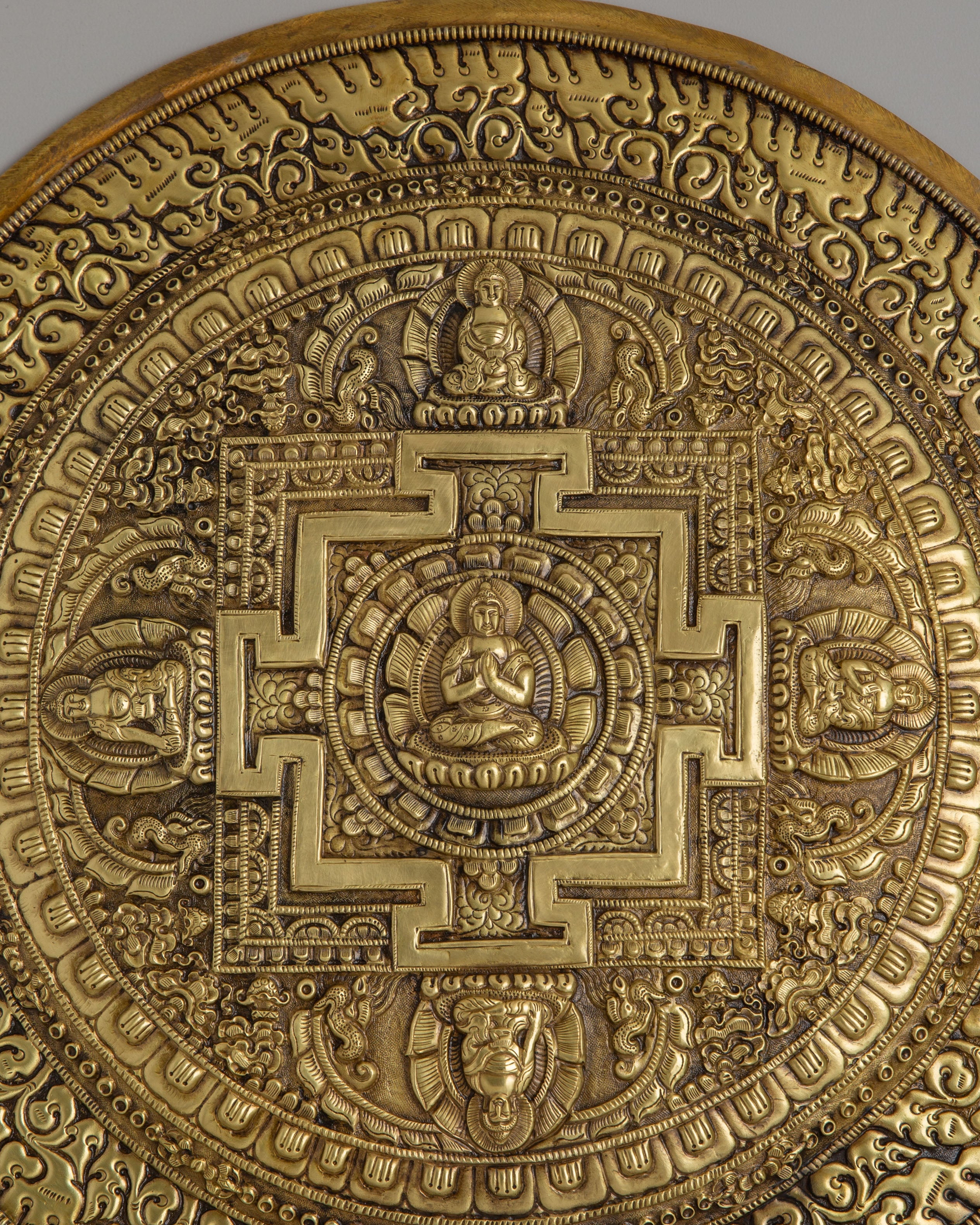 Five Buddha Mandala Wall Hanging | Handcrafted Copper Artwork for Spiritual Decor