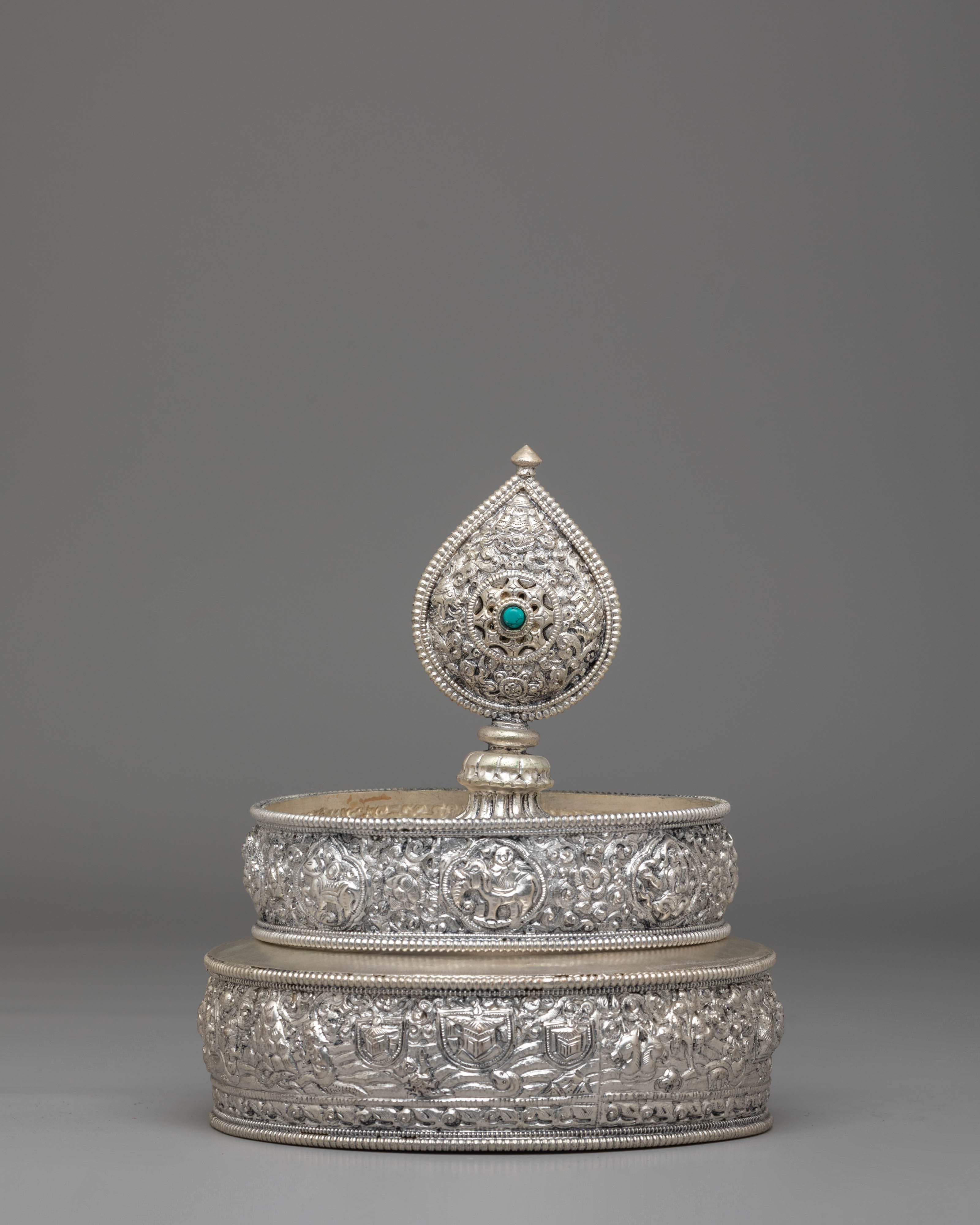Traditional Tibetan Ritual Mandala | Silver Frame and Gemstones