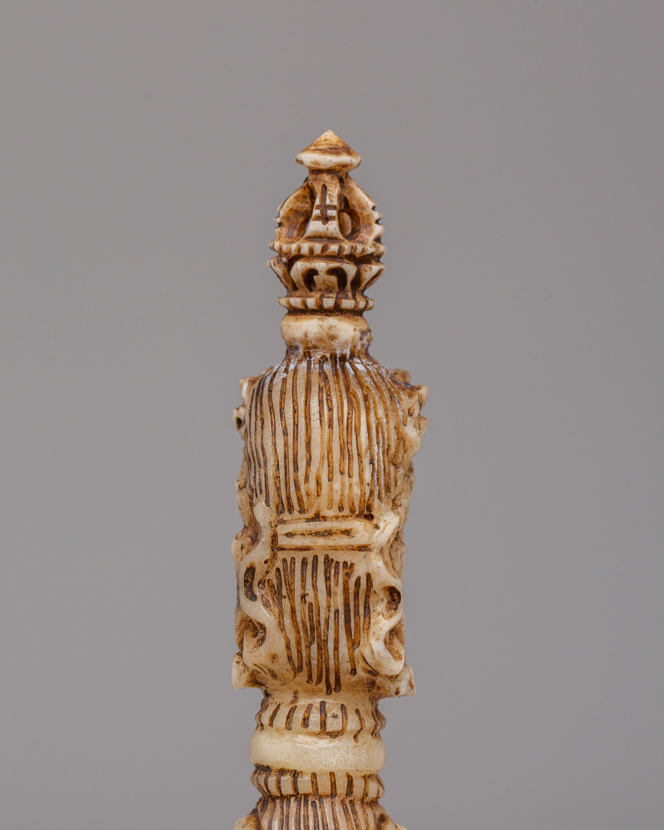 Spiritual Mahakala Engraved Phurba | Hand-Carved Buffalo Bone Ritual Dagger
