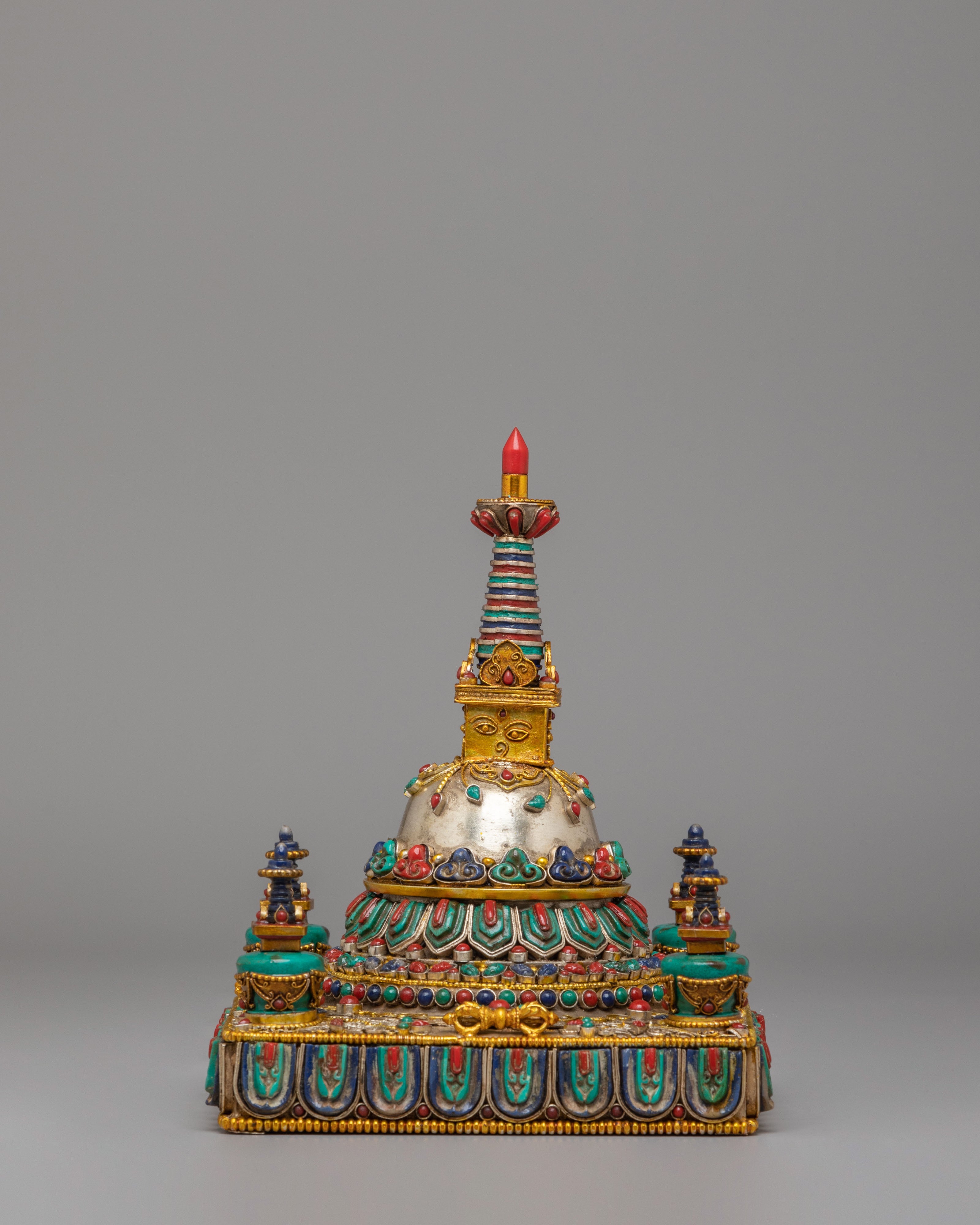 Sacred Tashi Gomang Copper Stupa | Gemstone Inlaid Buddhist Altar