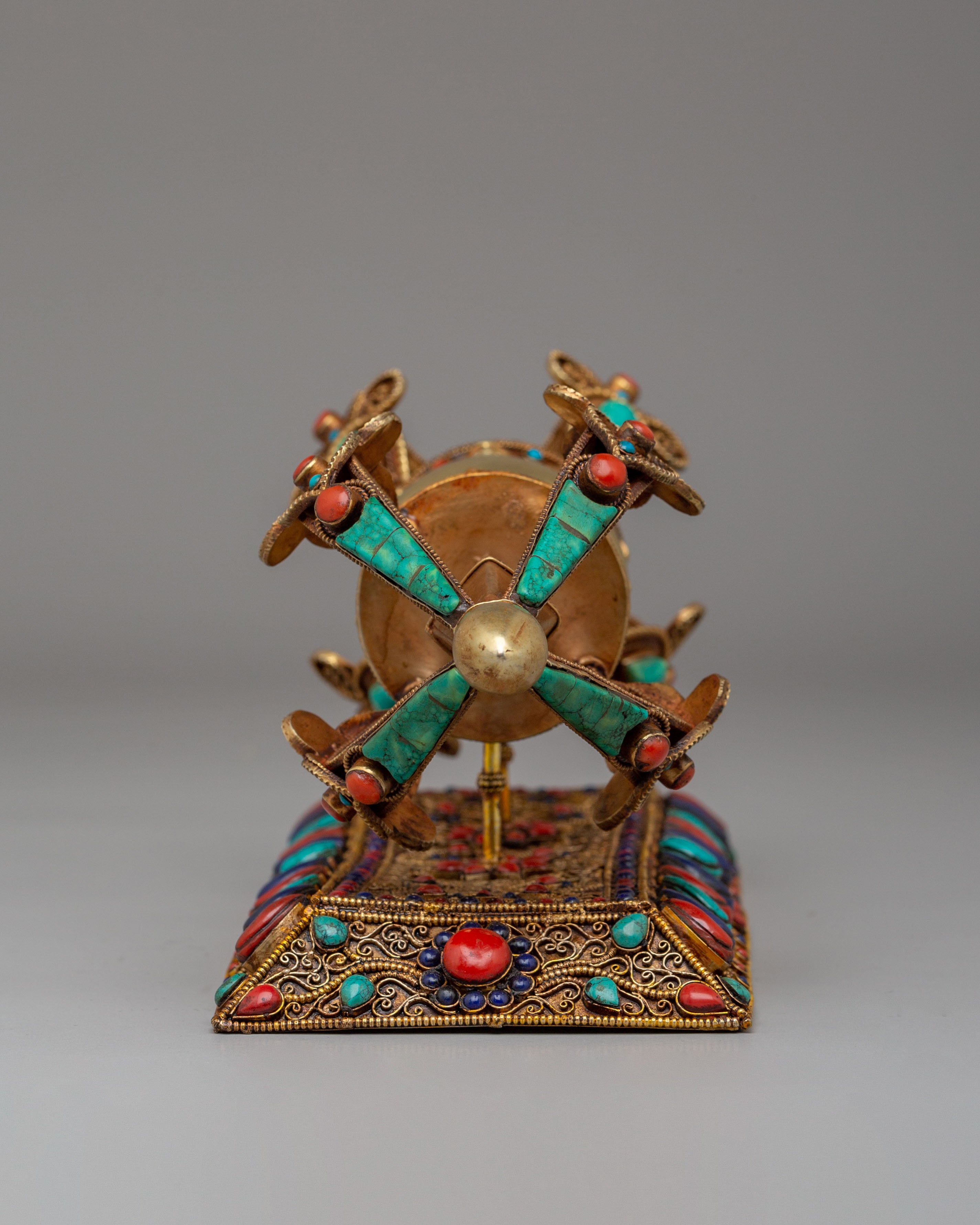 Buddhist Ritual Vajra With Stand | Copper Gemstone Dorje