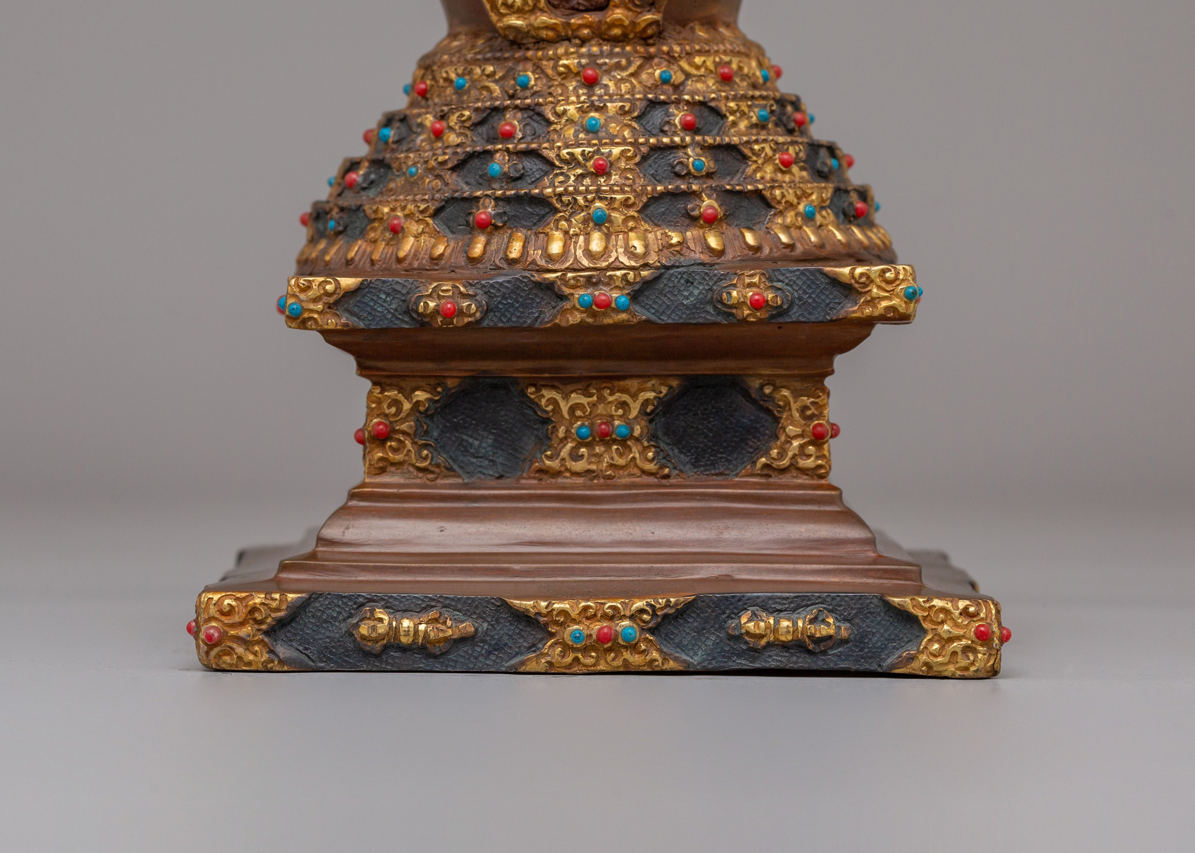 Sacred Lotus Blossom Stupa for Altar | Handcrafted Buddhist Shrine Decor