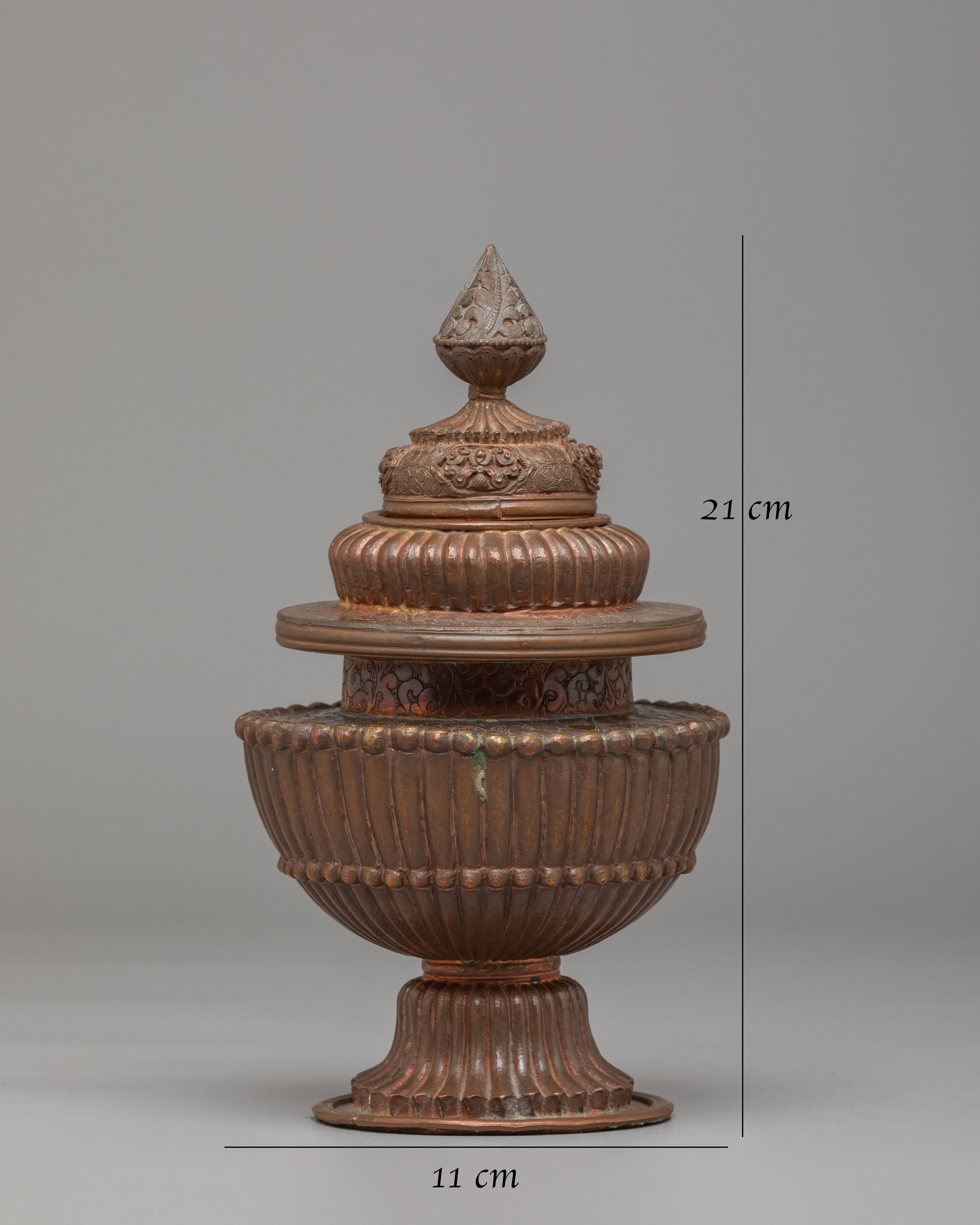 Handcrafted Altar Buddhist Rice Pot | Copper Offering Vessel