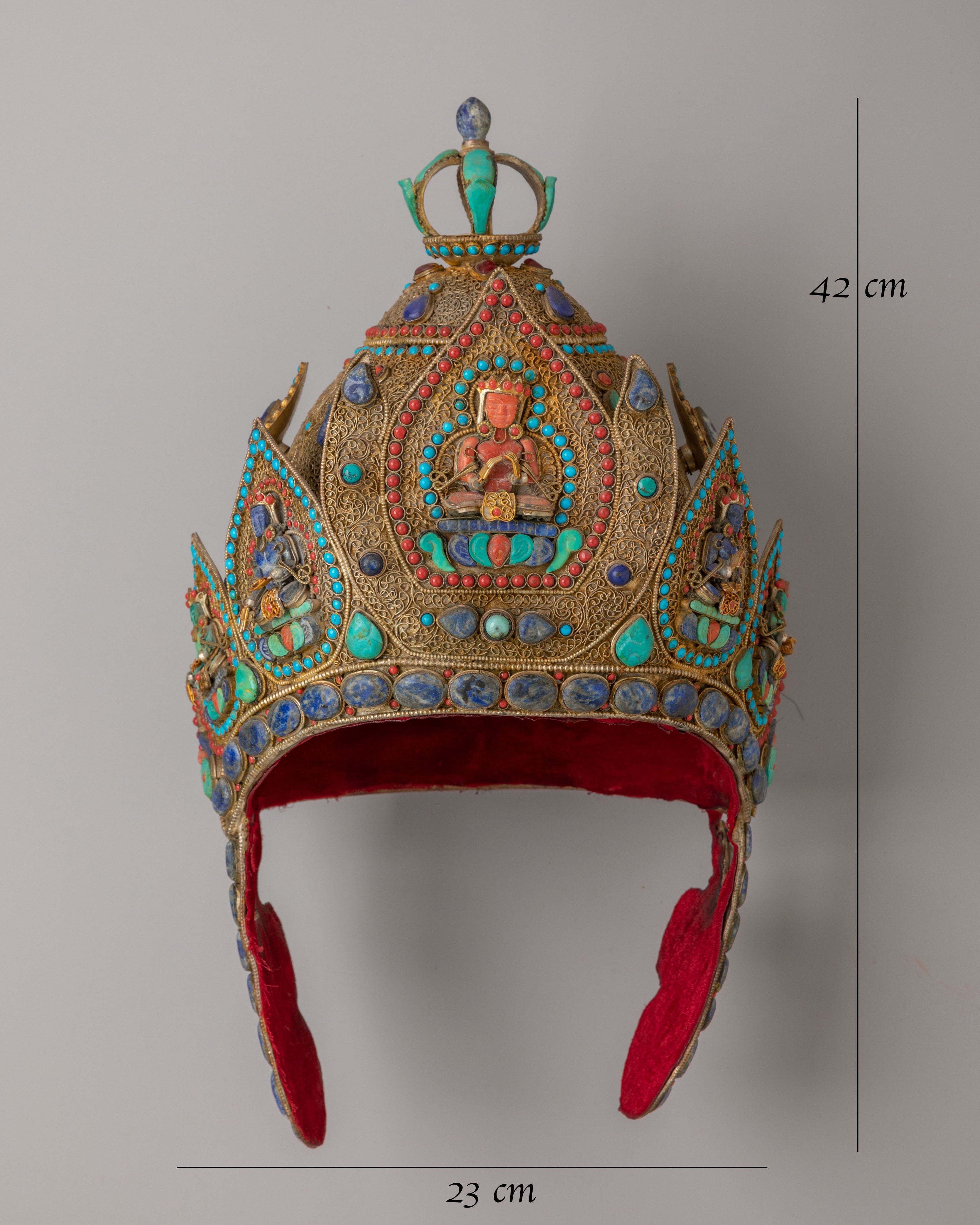 Himalayan Ceremonial Crown | Tibetan Ritual Headpiece for Monks and Spiritual Leaders