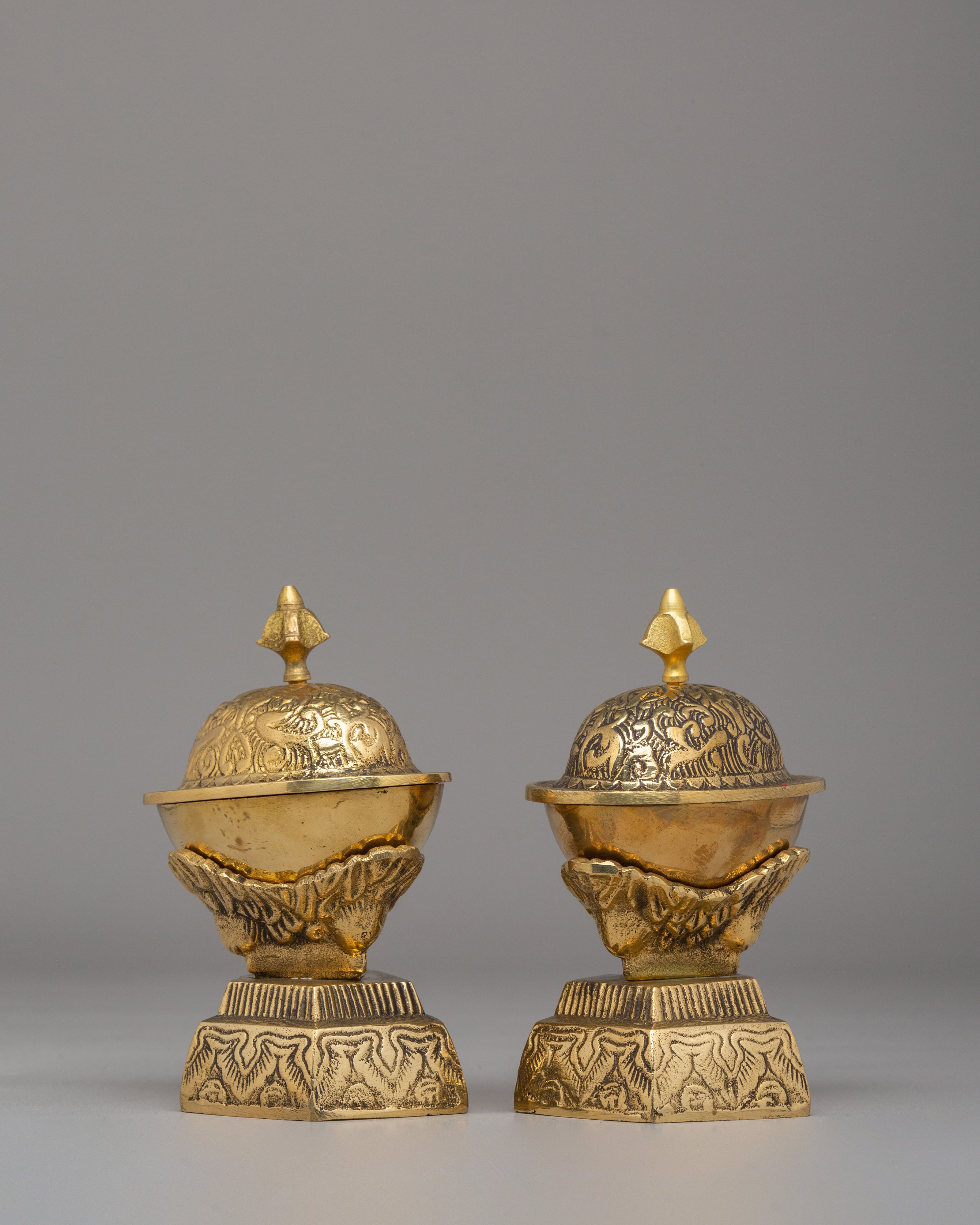 Handcrafted Kapala Set for Buddhist Rituals | Tibetan Brass Skull Cups