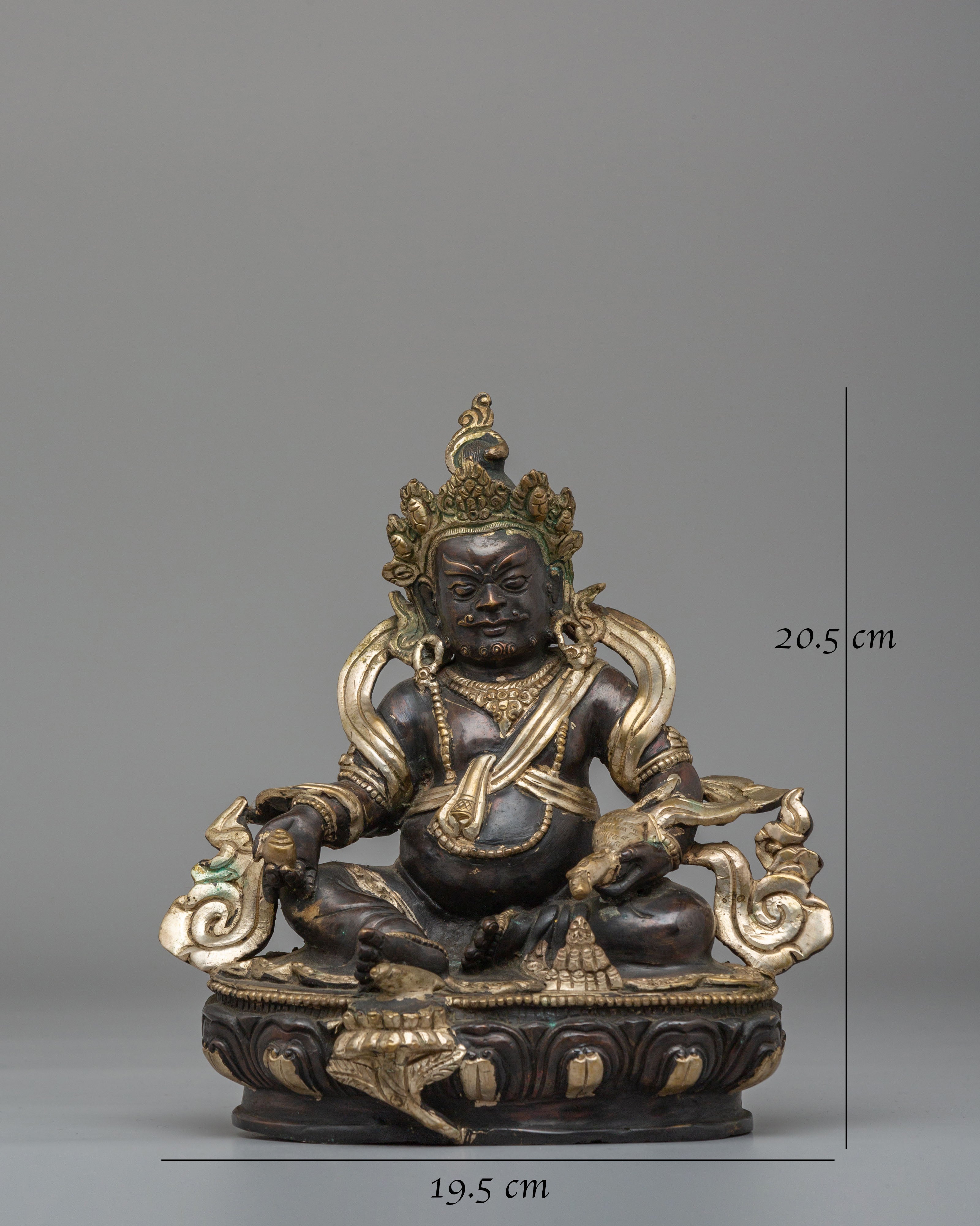 Handmade Wealth Deity Dzambhala Statue | Oxidized Copper Body With Silver Plating