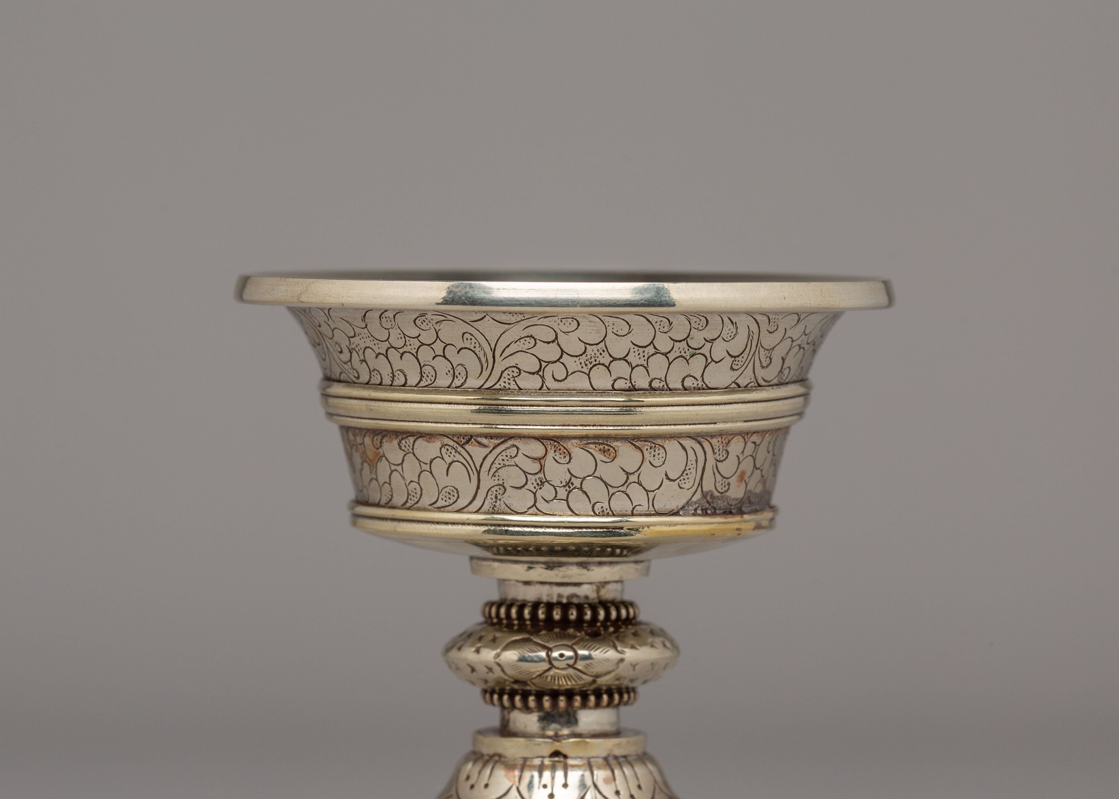 Spiritual Meditation Butter Lamp Set | White Metal Lamps for Rituals