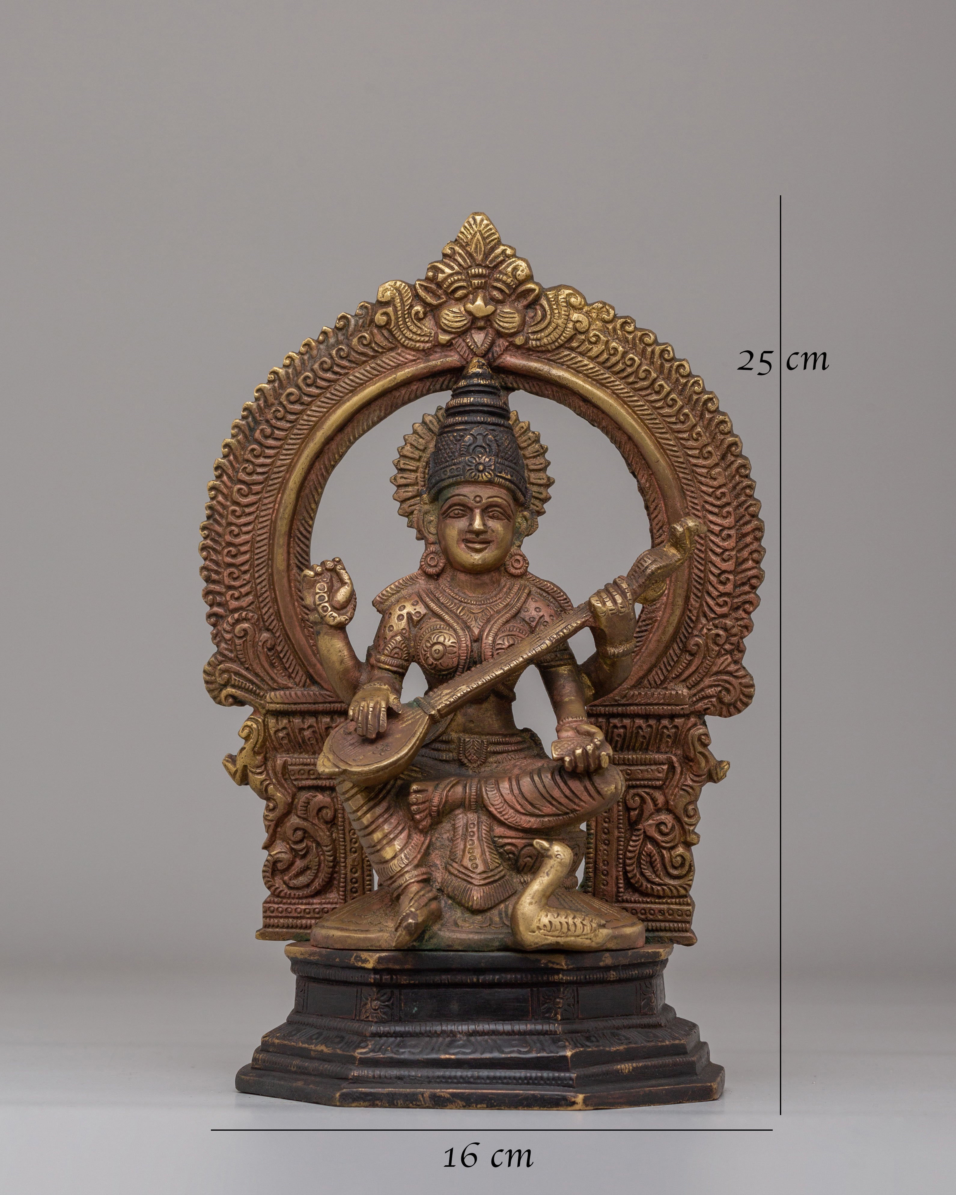 Handcrafted Saraswati Statue for Altar | Sacred Hindu Deity Idol