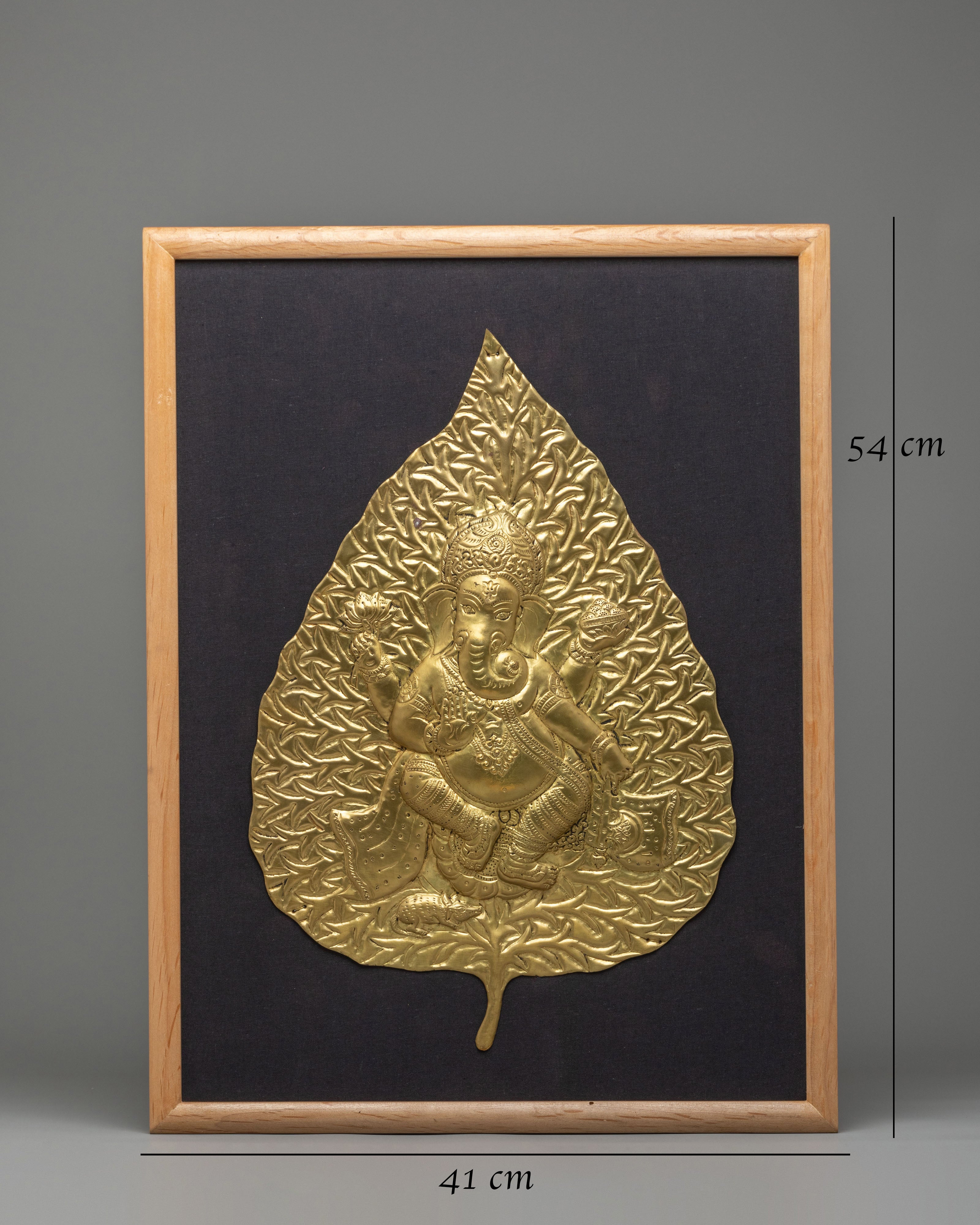 Sacred Ganesh Hindu Deity Wall Art | Brass Ganesha Leaf Art