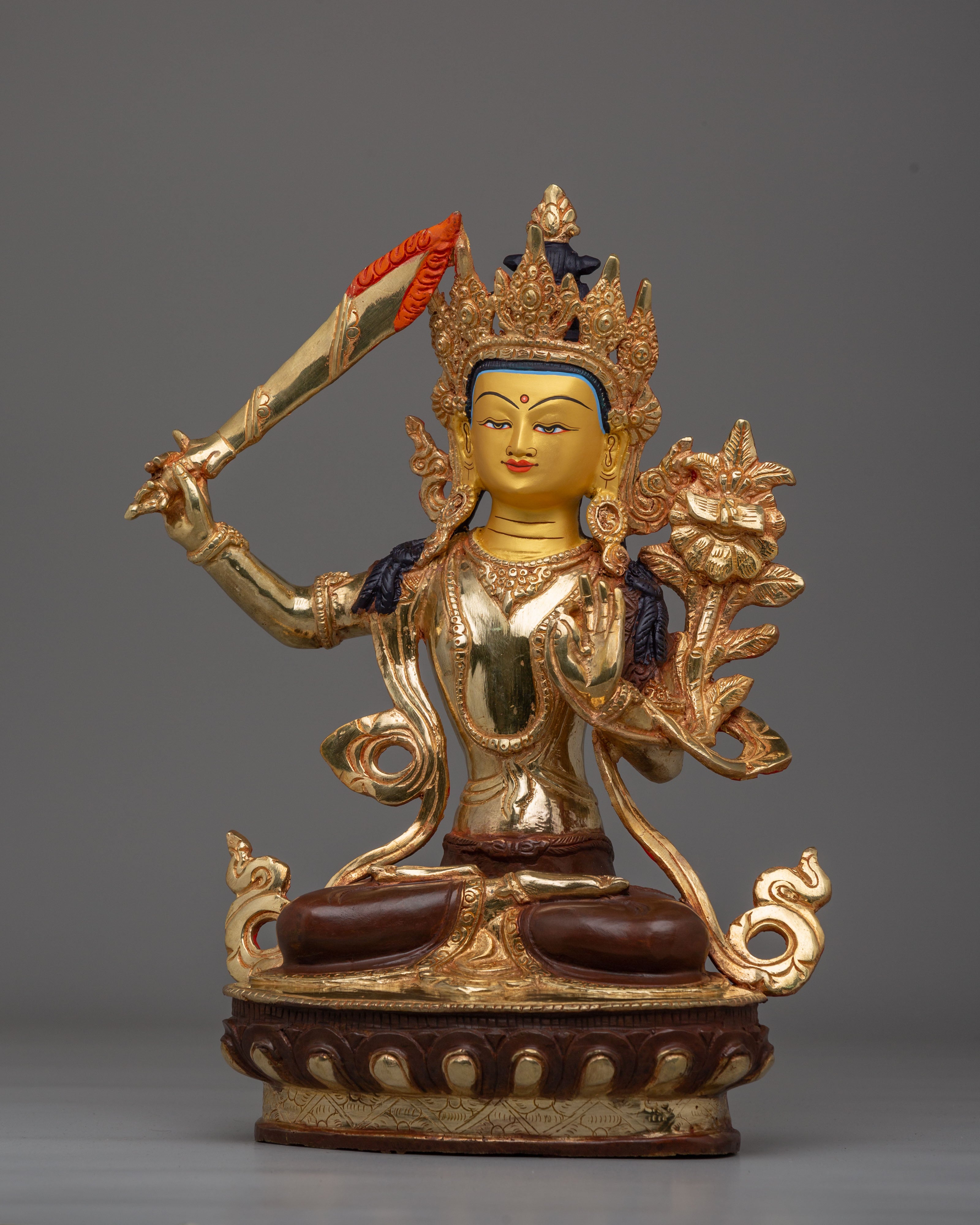 Traditional Manjushri Wisdom Deity Statue | Handcrafted Artwork for Spiritual Harmony
