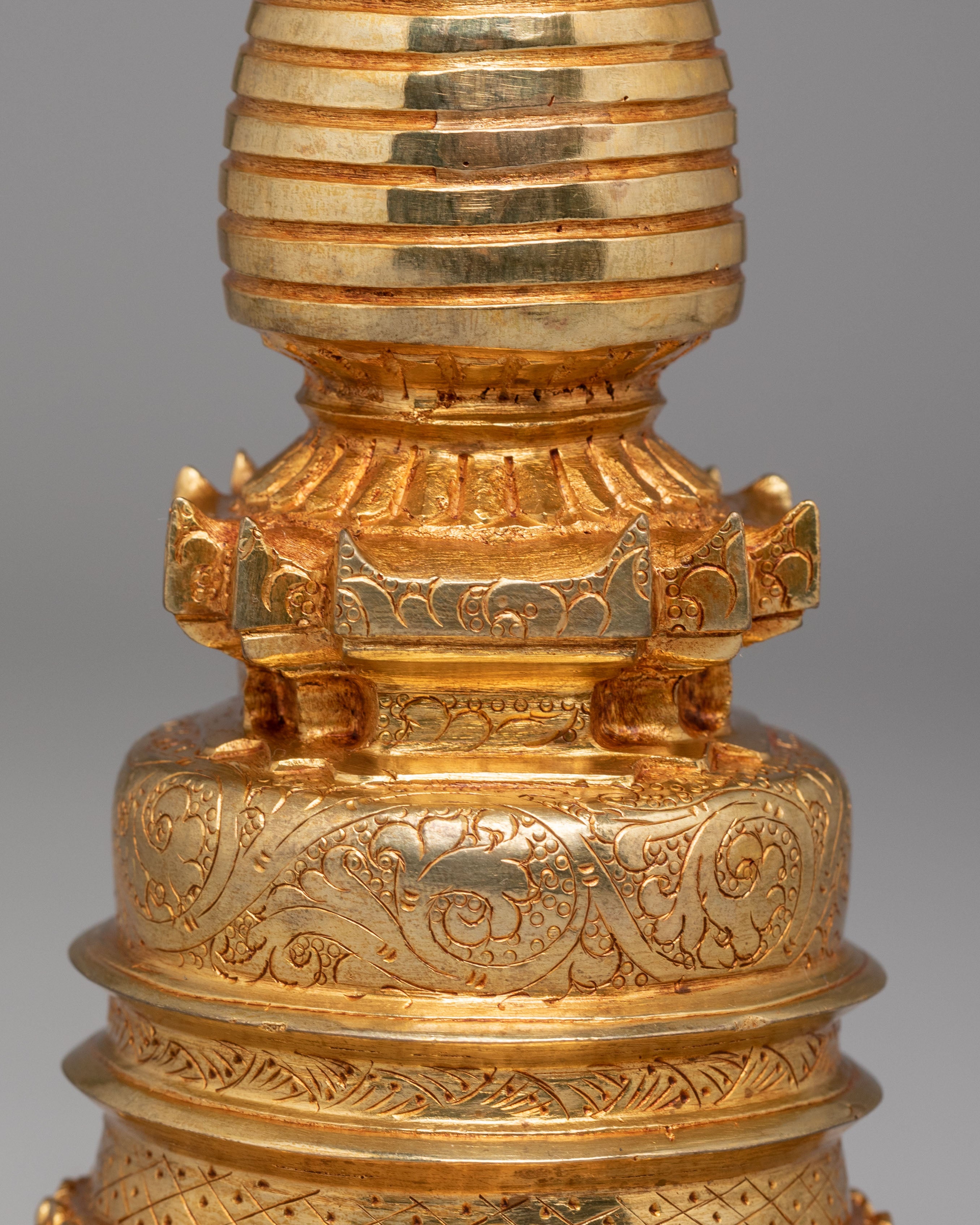 Gold-Plated Ritual Kadampa Stupa | Sacred Tibetan Buddhist Altar Statue