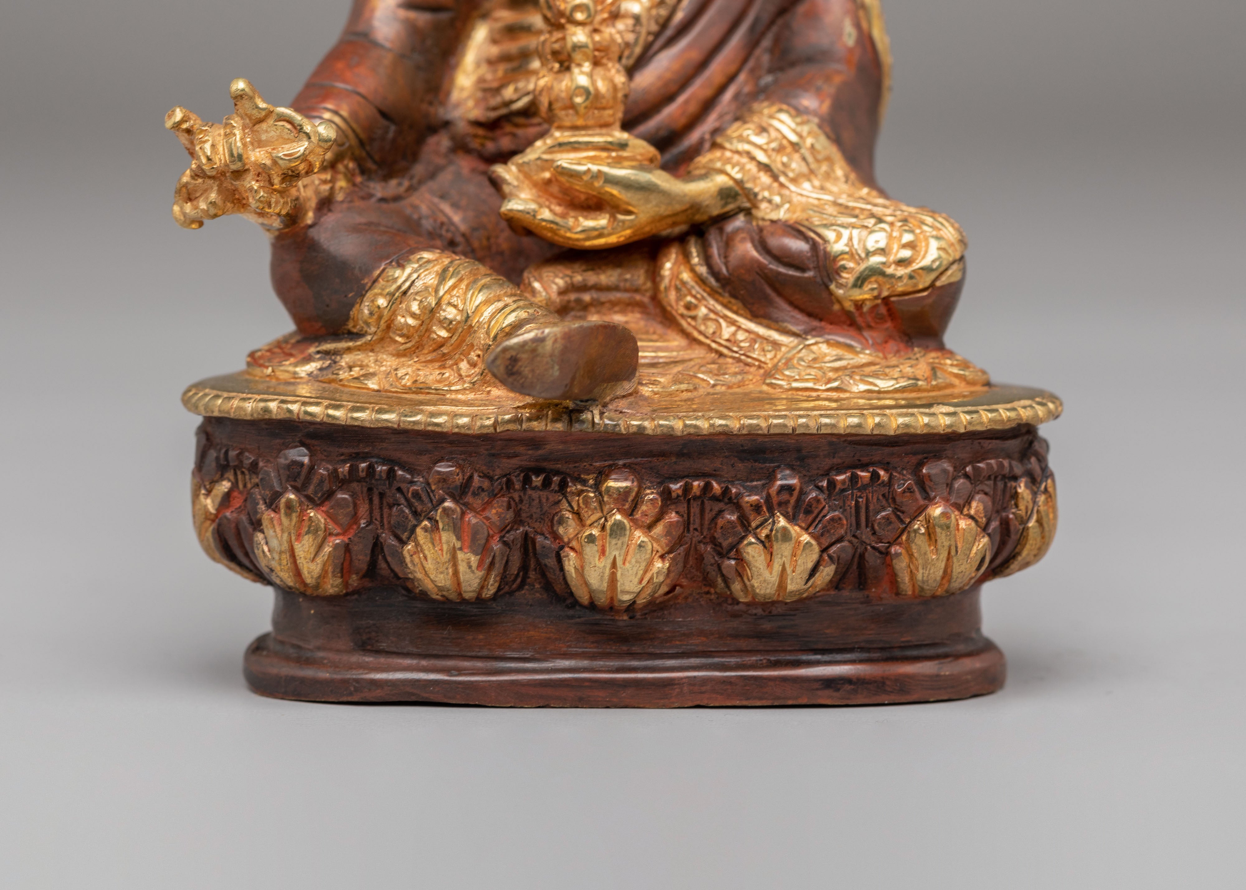 Sacred Padmasambhava Spiritual Statue | 24K Gold Plated Copper Tibetan Deity