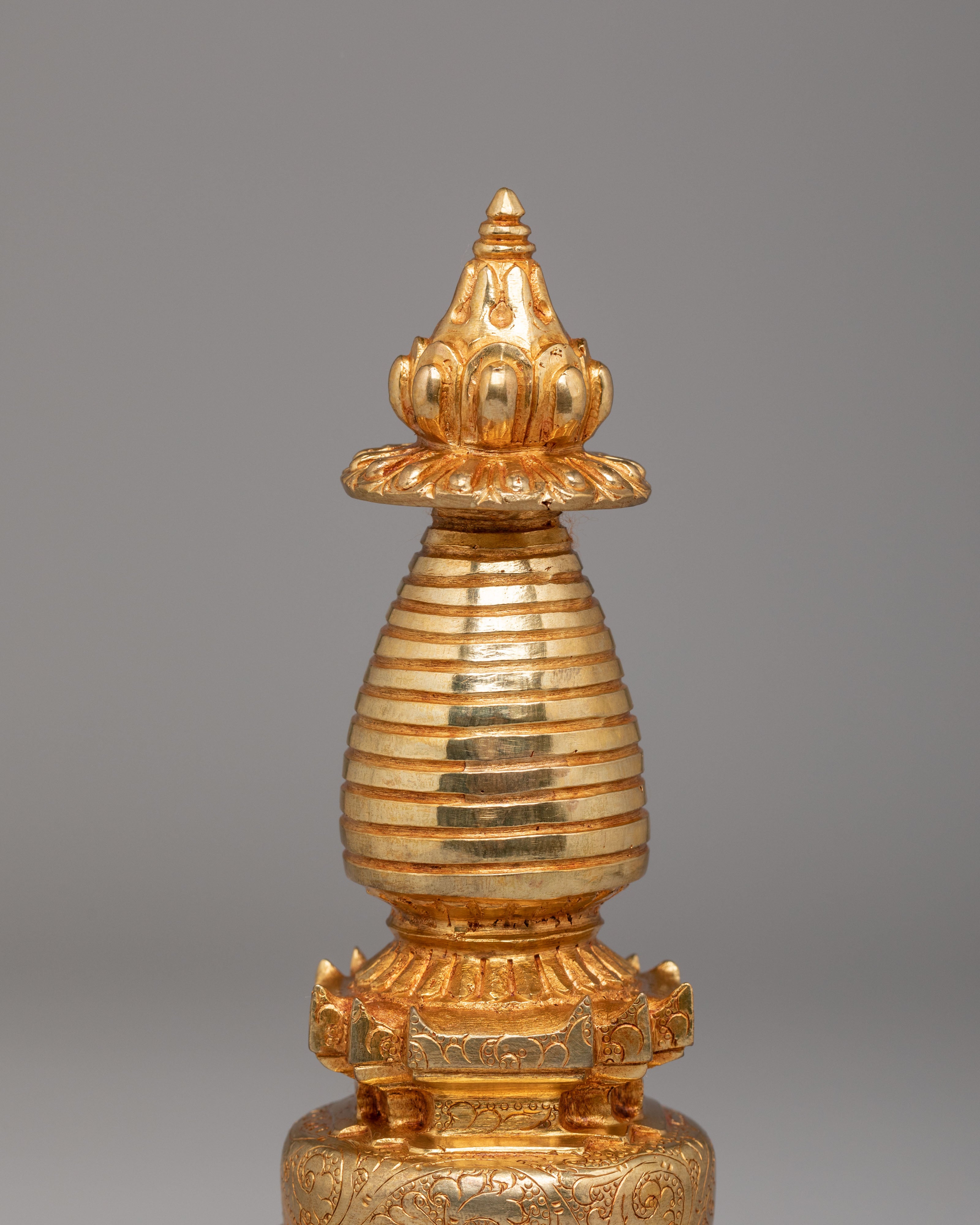 Gold-Plated Ritual Kadampa Stupa | Sacred Tibetan Buddhist Altar Statue