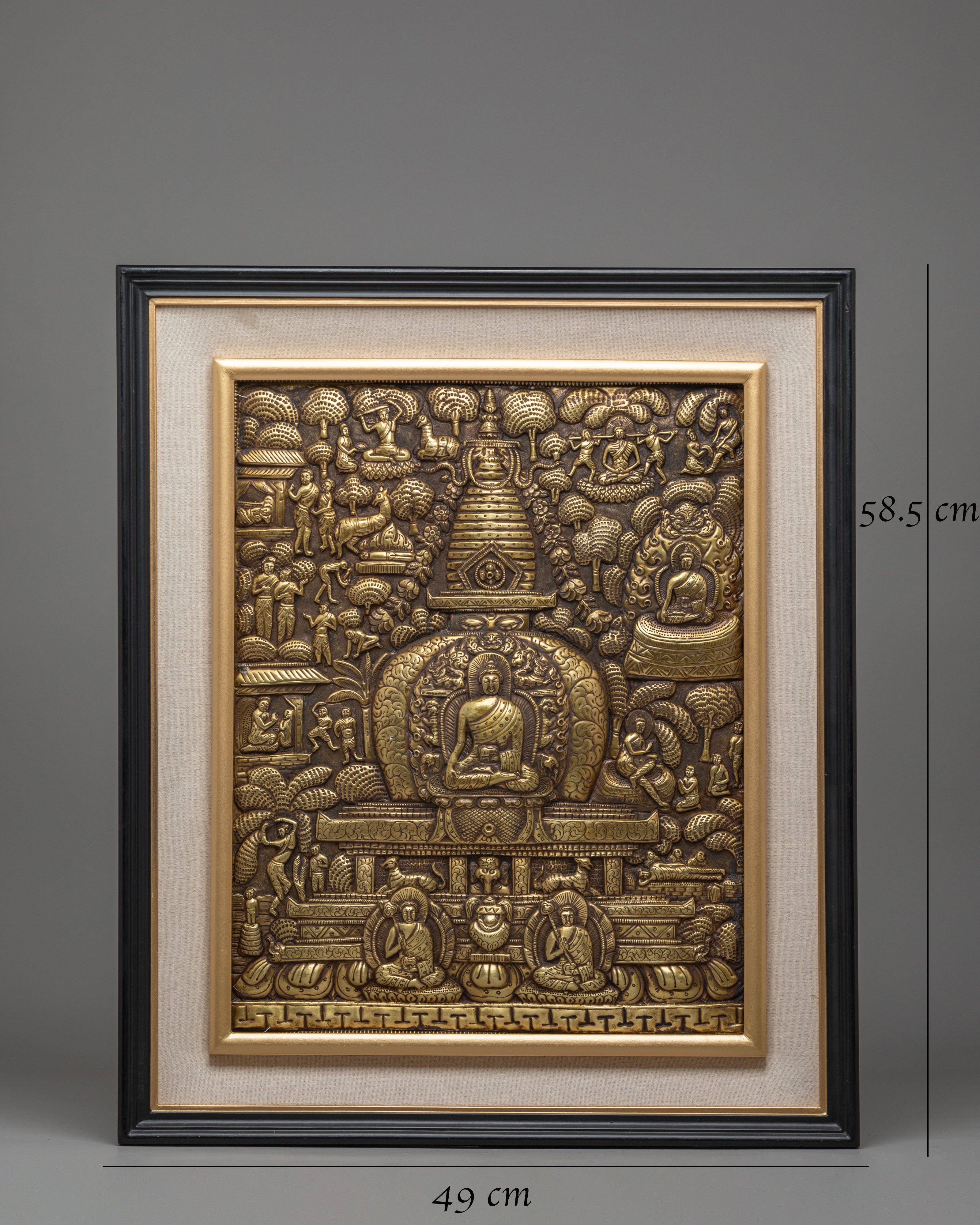 Handmade Buddha Life Story Wall Hanging | Brass Buddhist Artwork