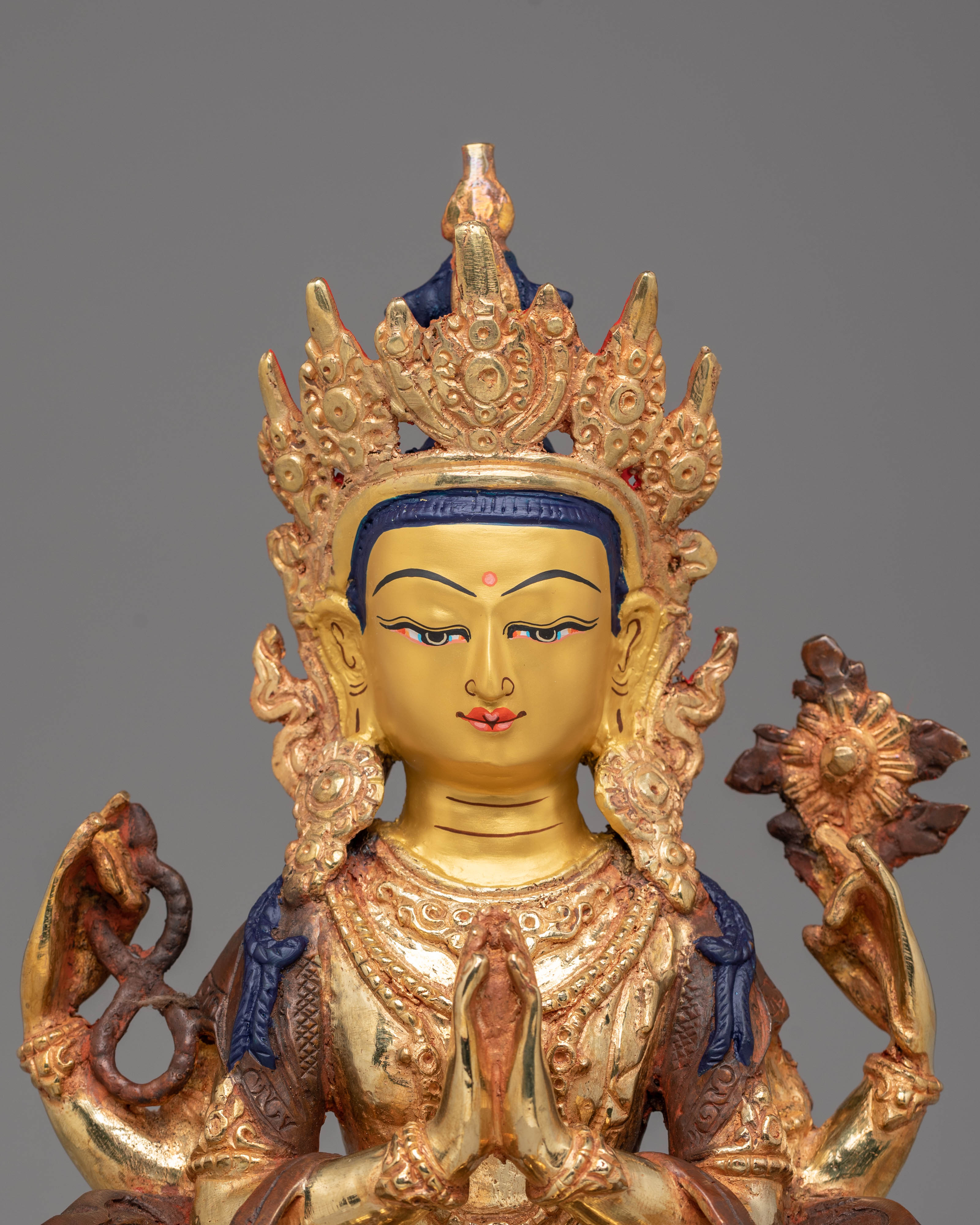 Tibetan Compassion Bodhisattva Statue | 24K Gold Plated Buddhist Sculpture