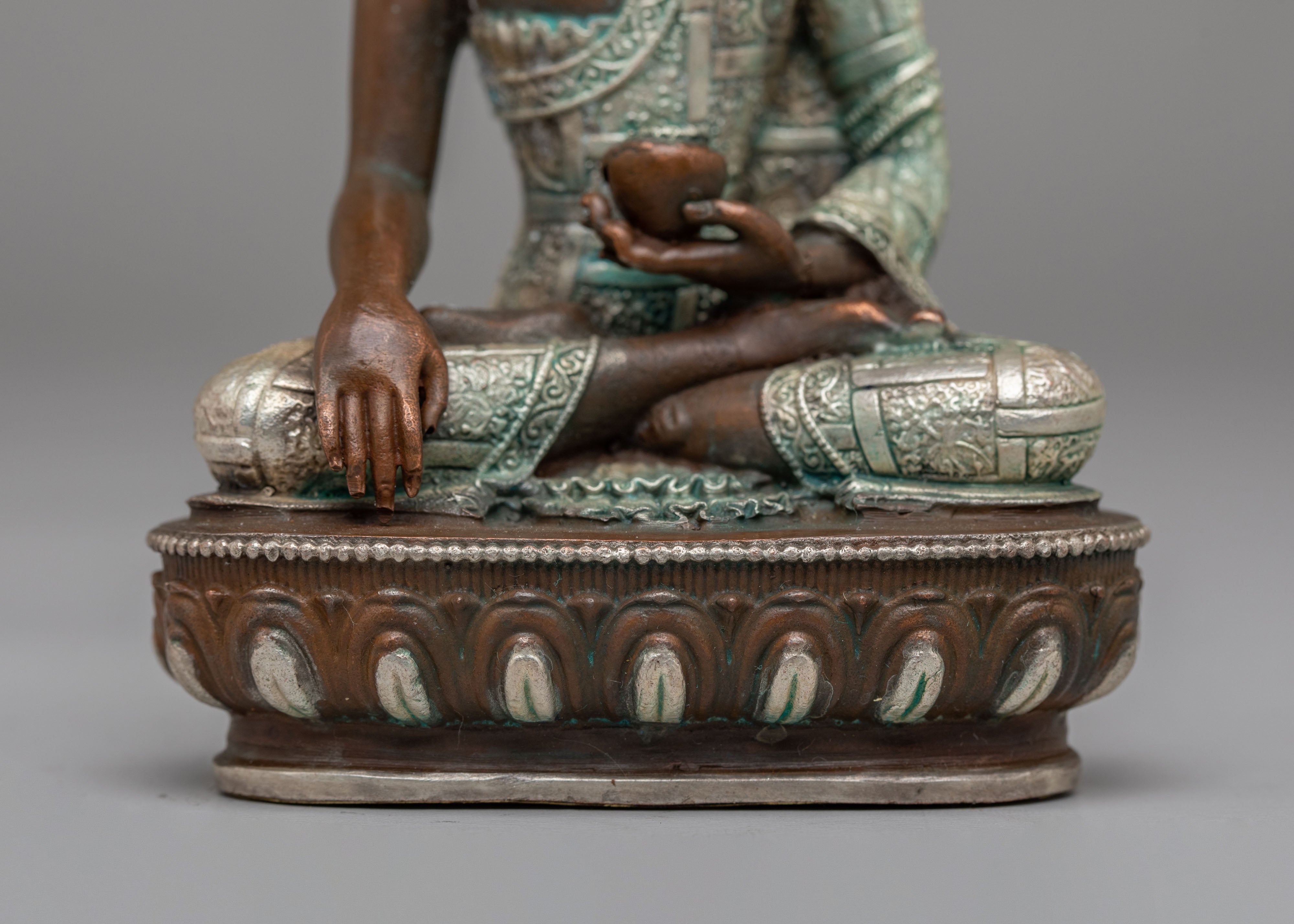 Himalayan Shakyamuni Buddha Deity Statue | Silver Plated with Acrylic Color