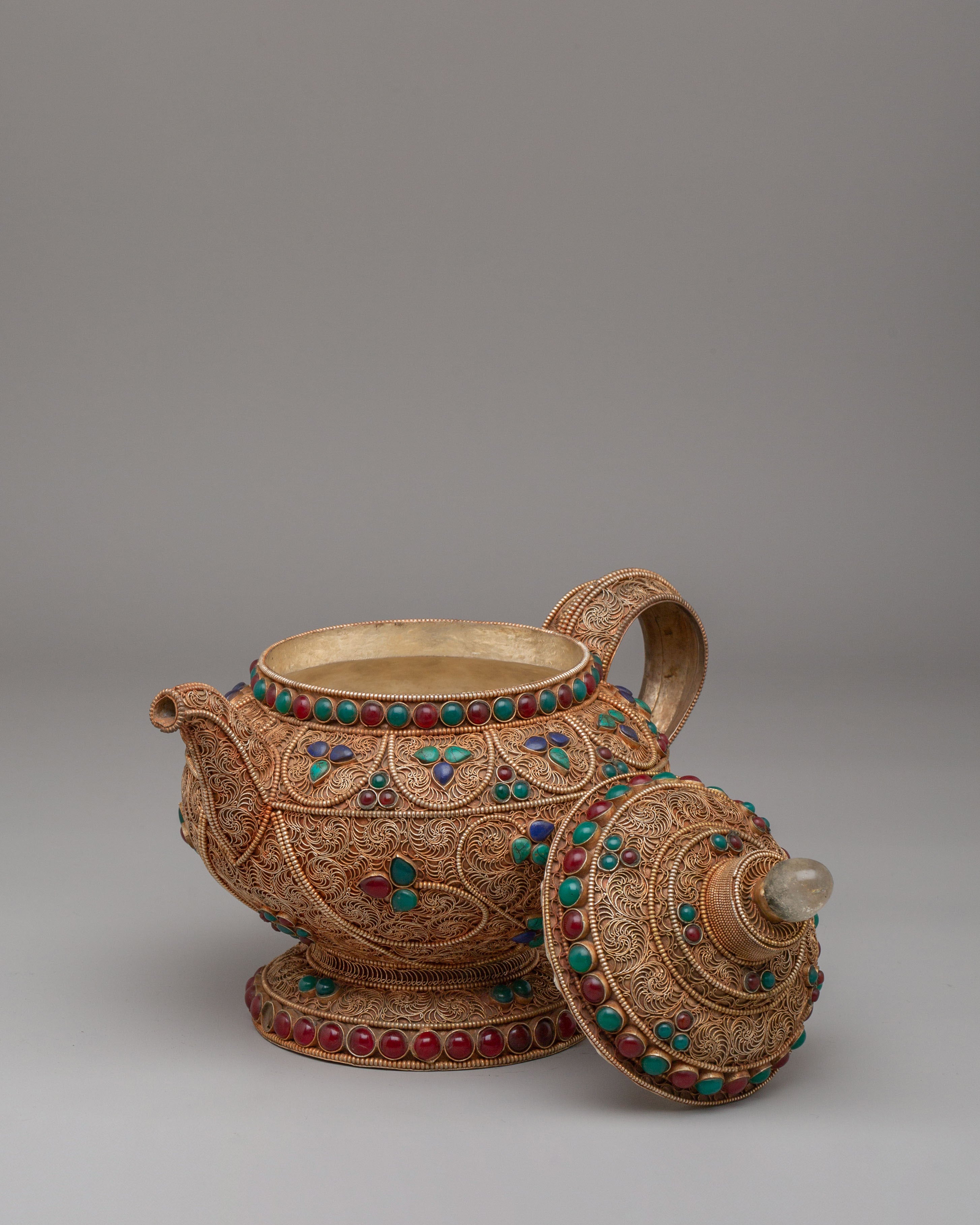 Handcrafted Filigree Tea Pot | Tibetan Tea Pot with Decorative Design
