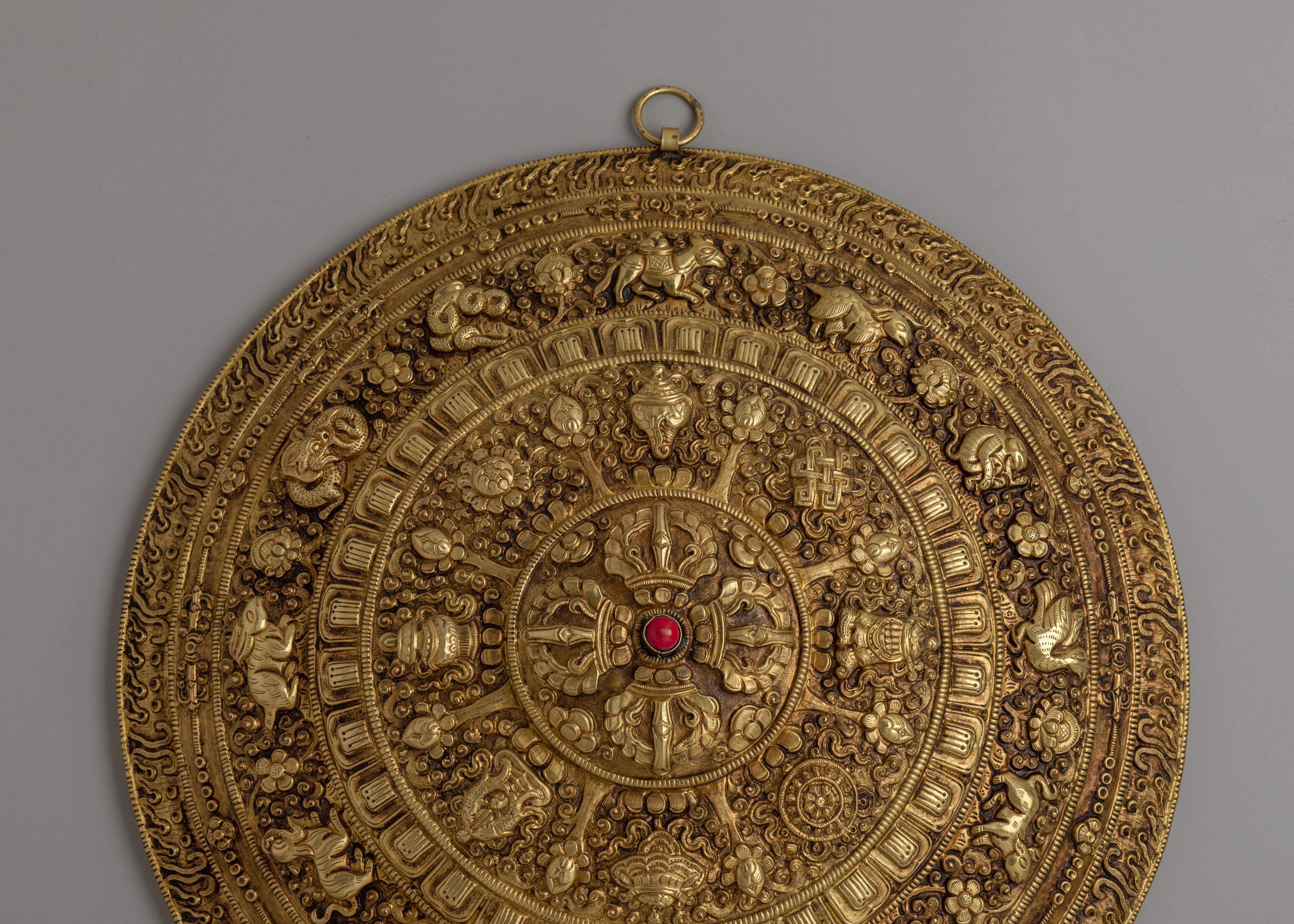 Asthamangala Mandala Wall Hanging | Copper Body with Electro Gold Plating
