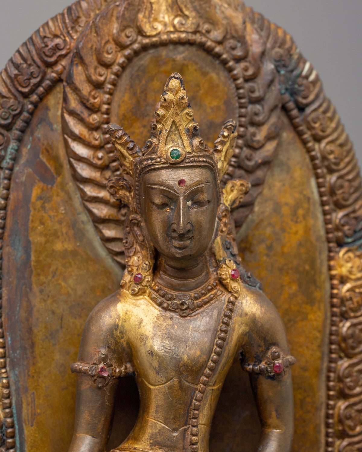 Standing Lokeshwor Statue for Meditation | Antique Copper Buddhist Sculpture