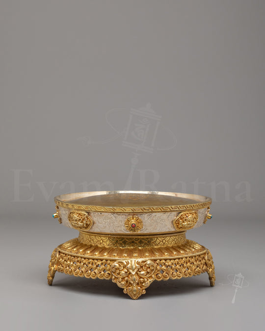 Tibetan Buddhist Mandala Offering Base | Spiritual Artwork for Meditation & Decor