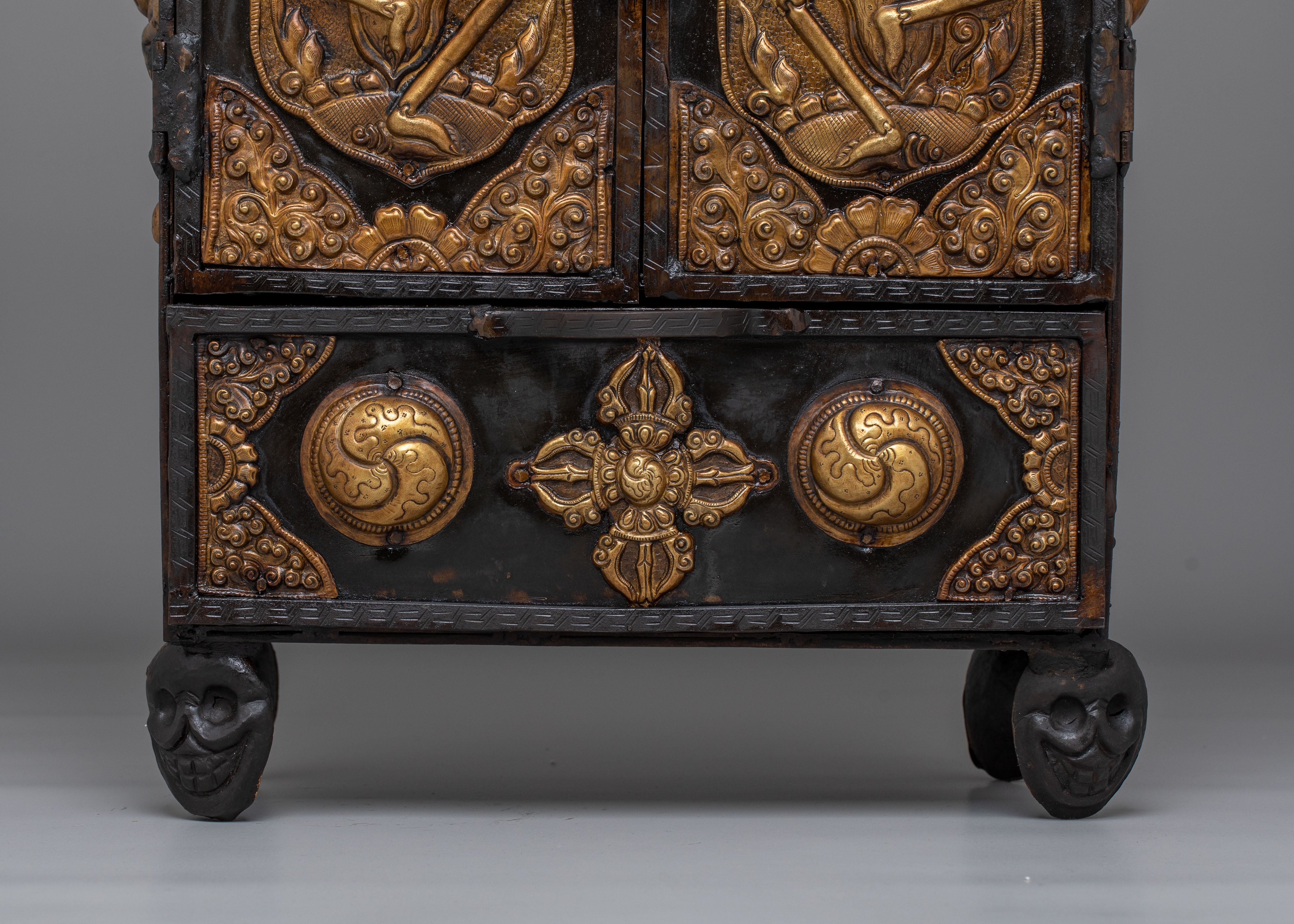 Tibetan Altar Box with Chitipati Motif | Handcrafted Sacred Decor