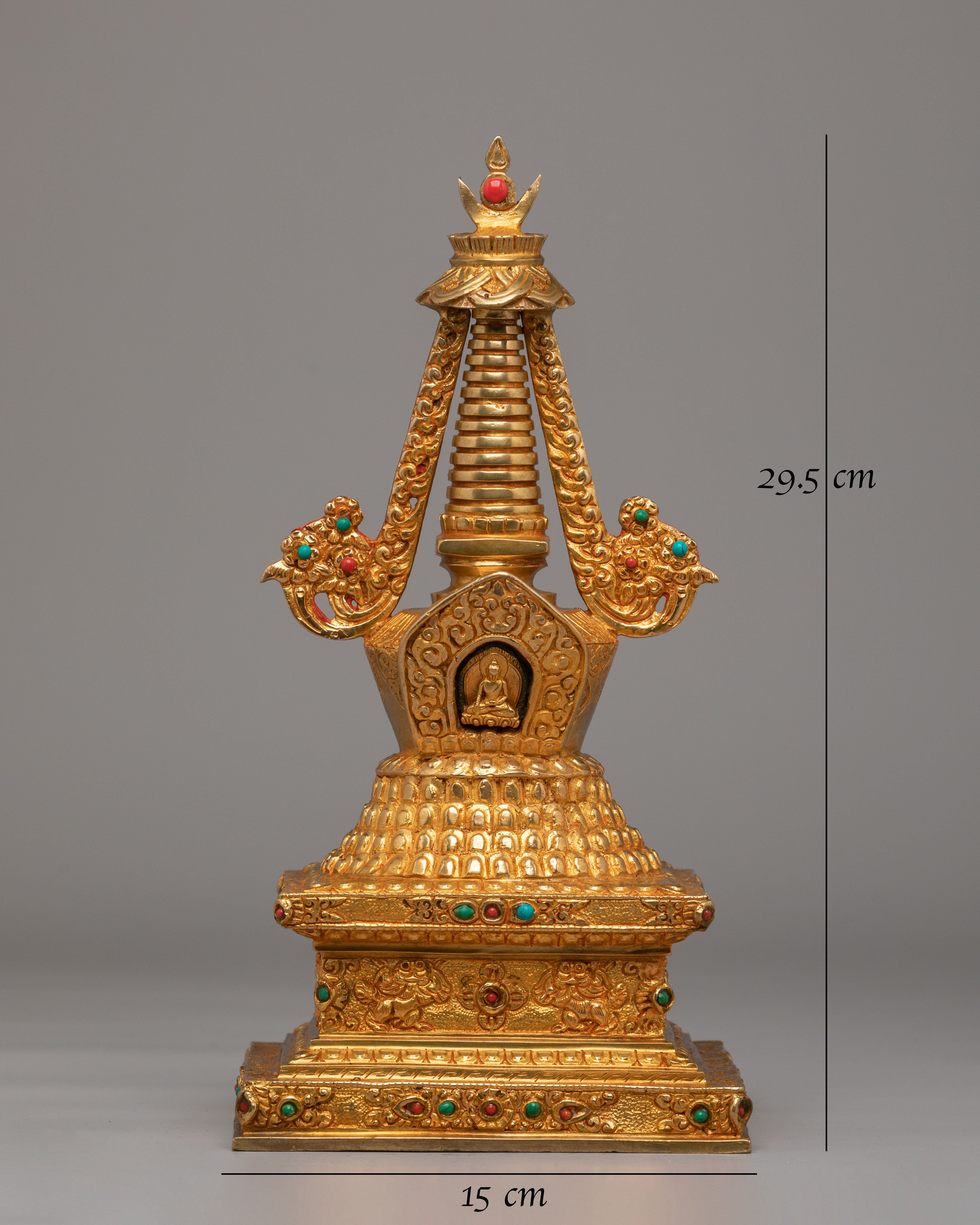 Handmade Lotus Blossom Stupa | Tibetan Copper Stupa for Spiritual Decor