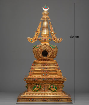 Spiritual Handcrafted Tibetan Stupa | Copper with Gold Plating
