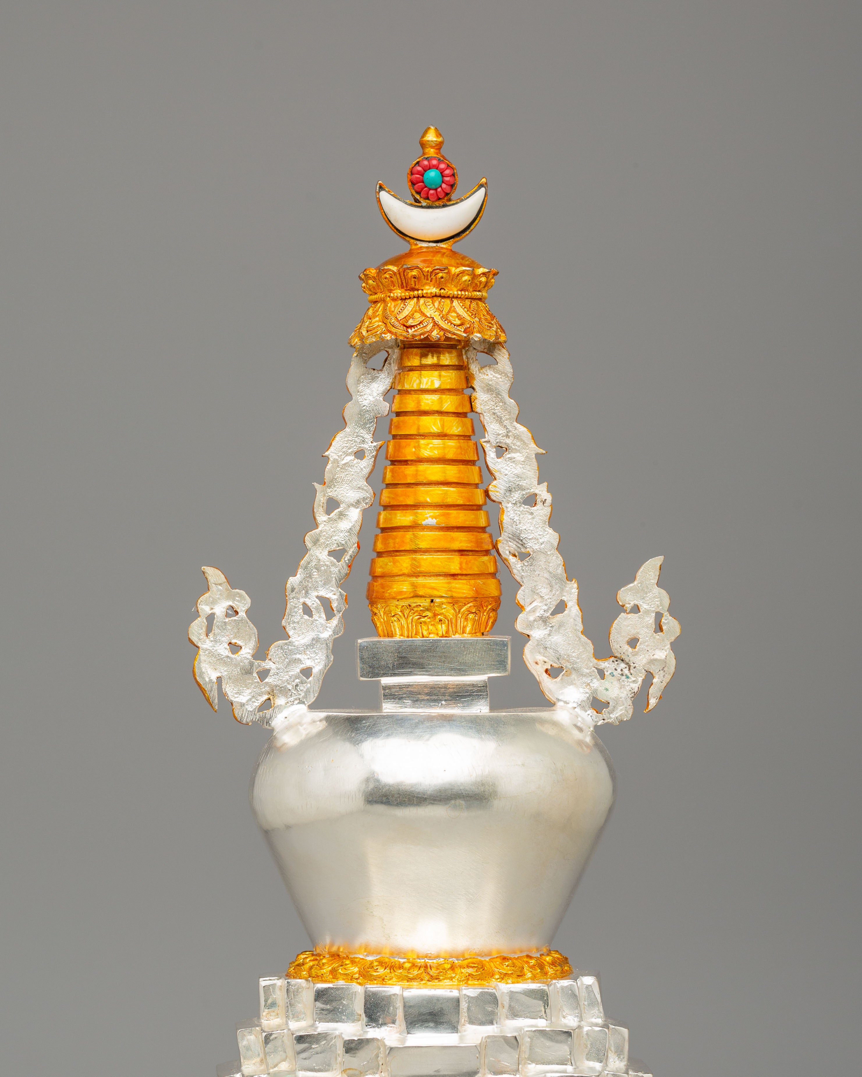 Scared Tibetan Stupa | Gold Plated Copper Stupa for Home Decor