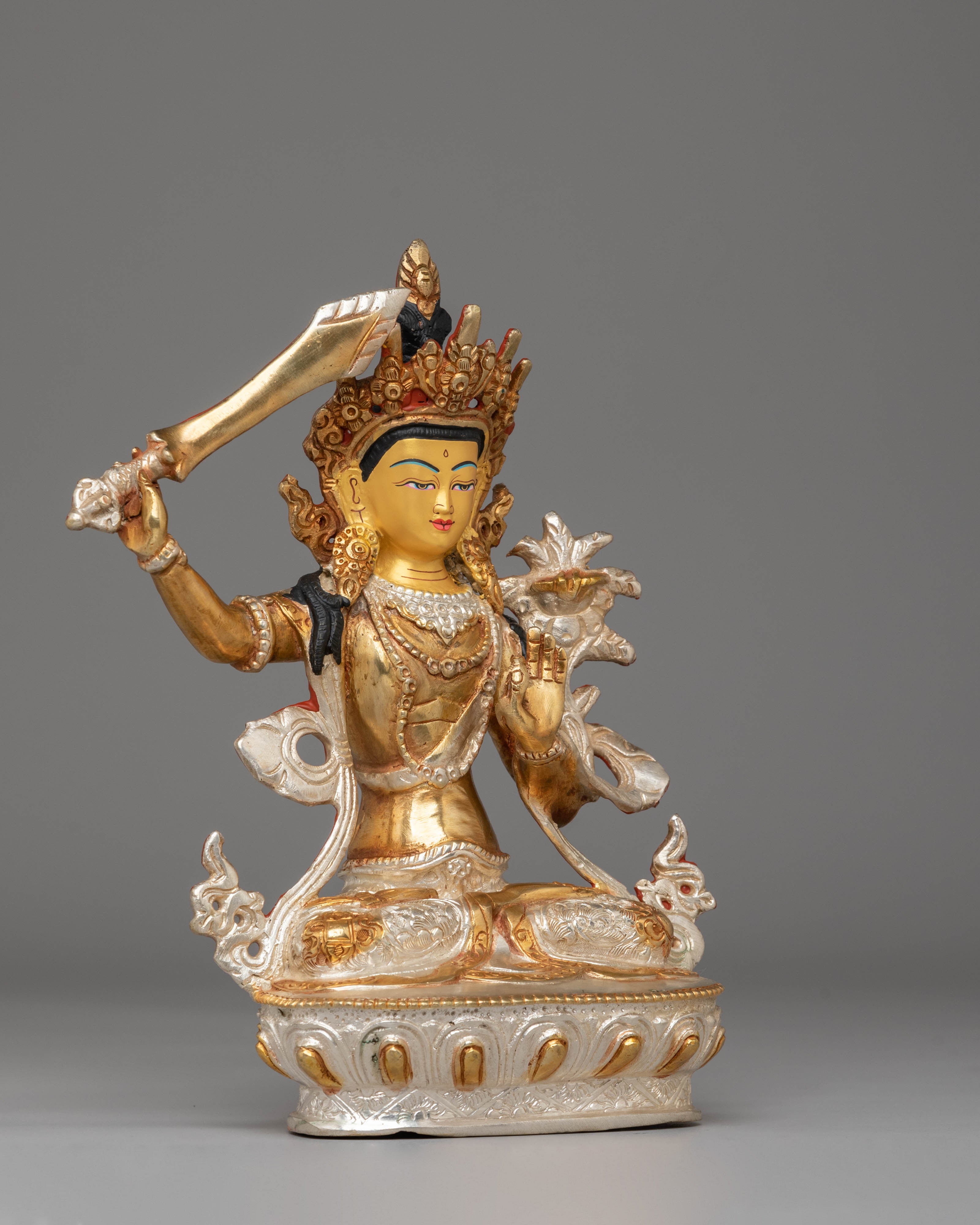 Statue of Manjushri Bodhisattva | Gold Plated Copper for Wisdom and Enlightenment