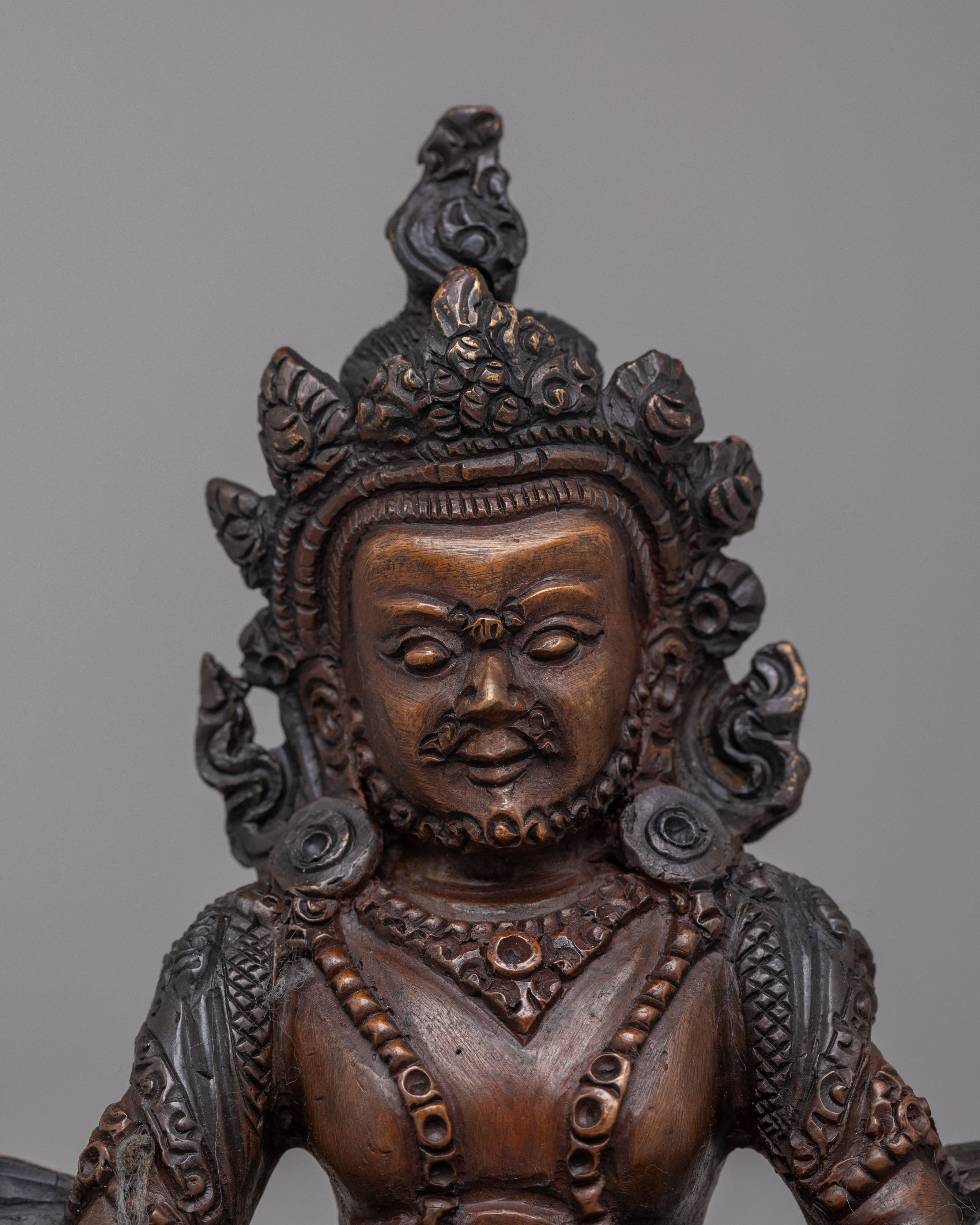 Dzambhala Wealth Protector Deity Statue | Copper Buddhist Altar Decor