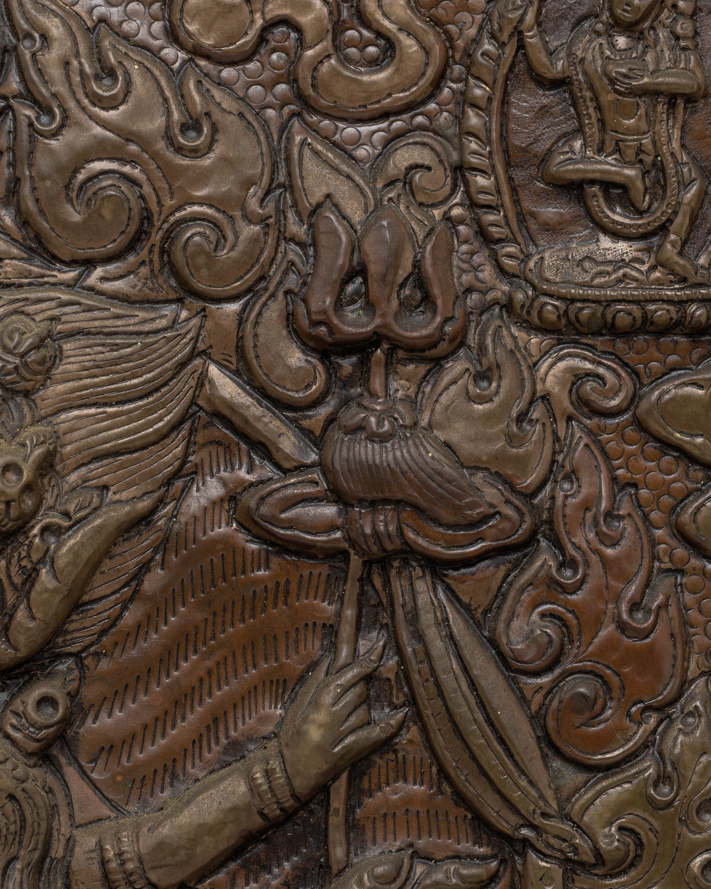 Handcarved Yama Wall Hanging | Tibetan Buddhist Copper and Wood Art