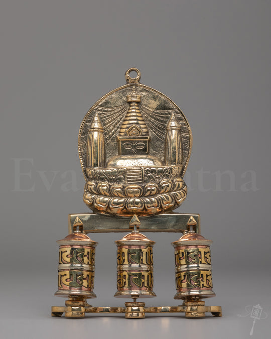 Handmade Stupa Prayer Wheel | Tibetan Buddhist Altar Decor
