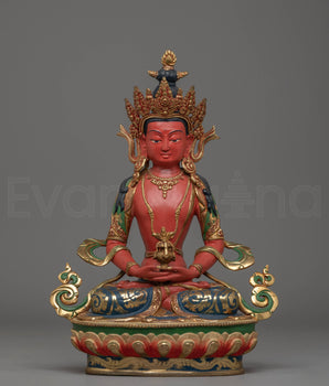 Handcrafted Amitayus Buddhist Copper Sculpture