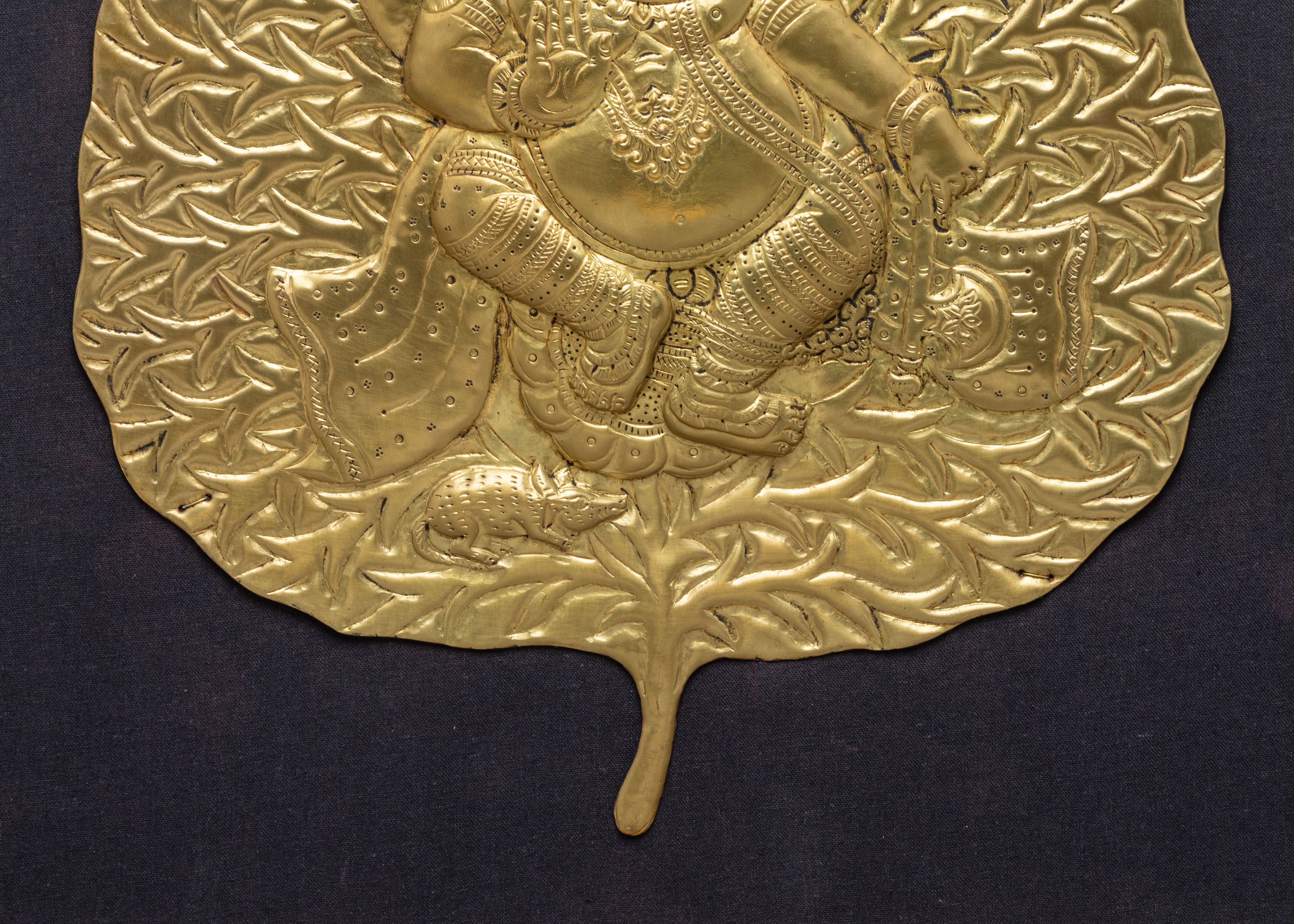Sacred Ganesh Hindu Deity Wall Art | Brass Ganesha Leaf Art