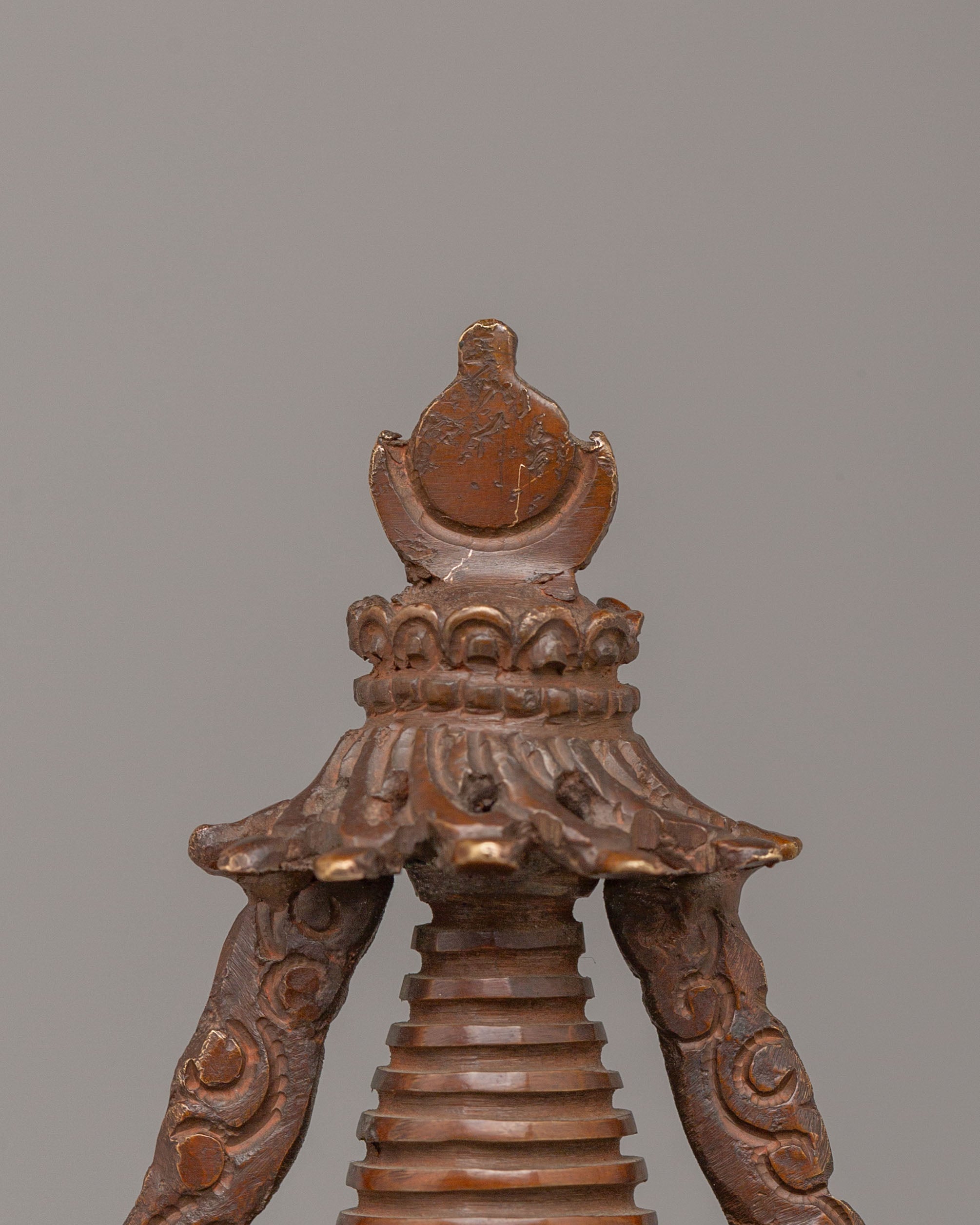 Traditional Lotus Blossom Stupa for Ritual |Oxidized Copper Shrine