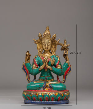 Tibetan Chenrezig Statue for Altar | Buddhist Deity Figurine