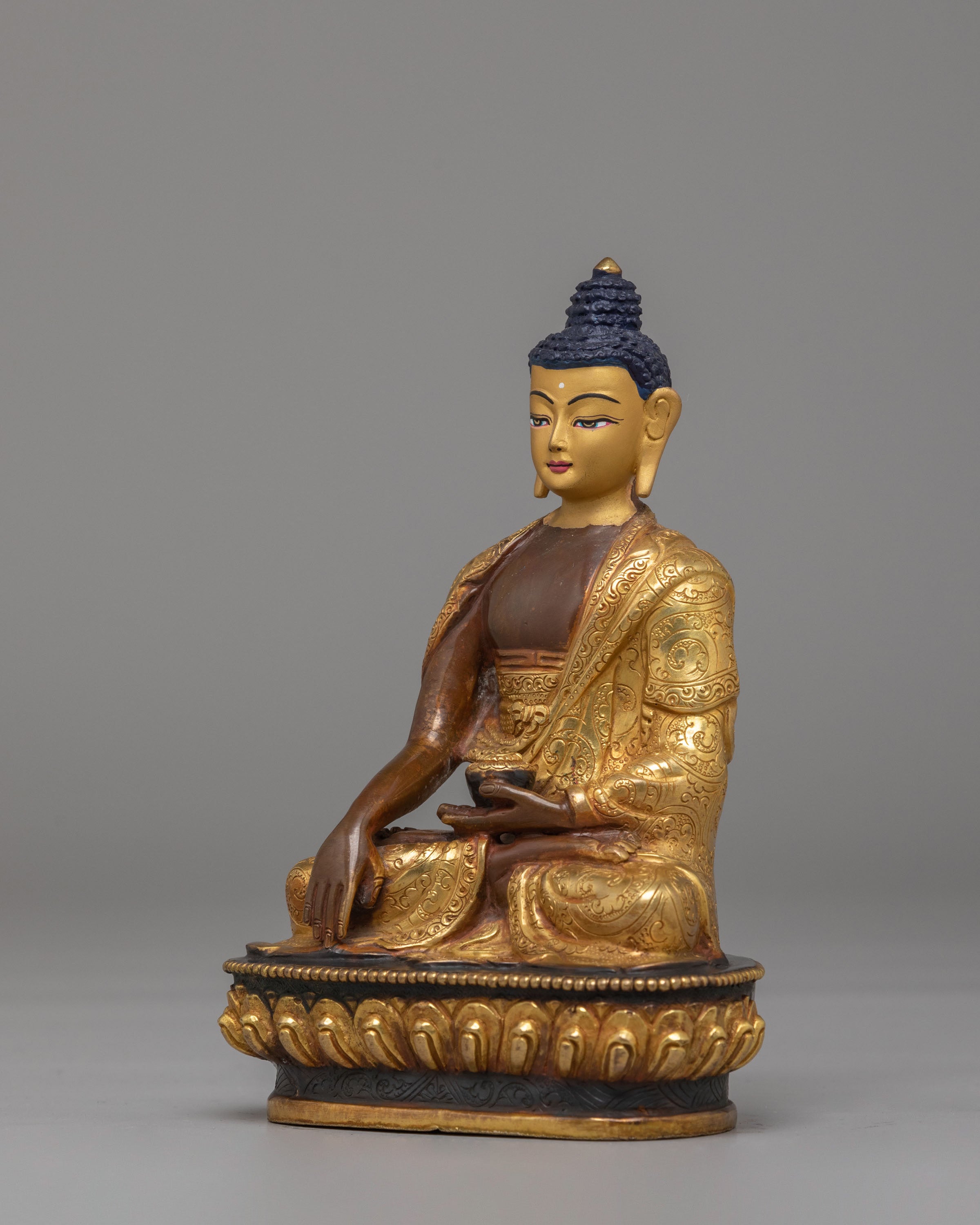 Himalayan Altar Shakyamuni Buddha Statue | Oxidized Copper Body with 24K Gold Plating