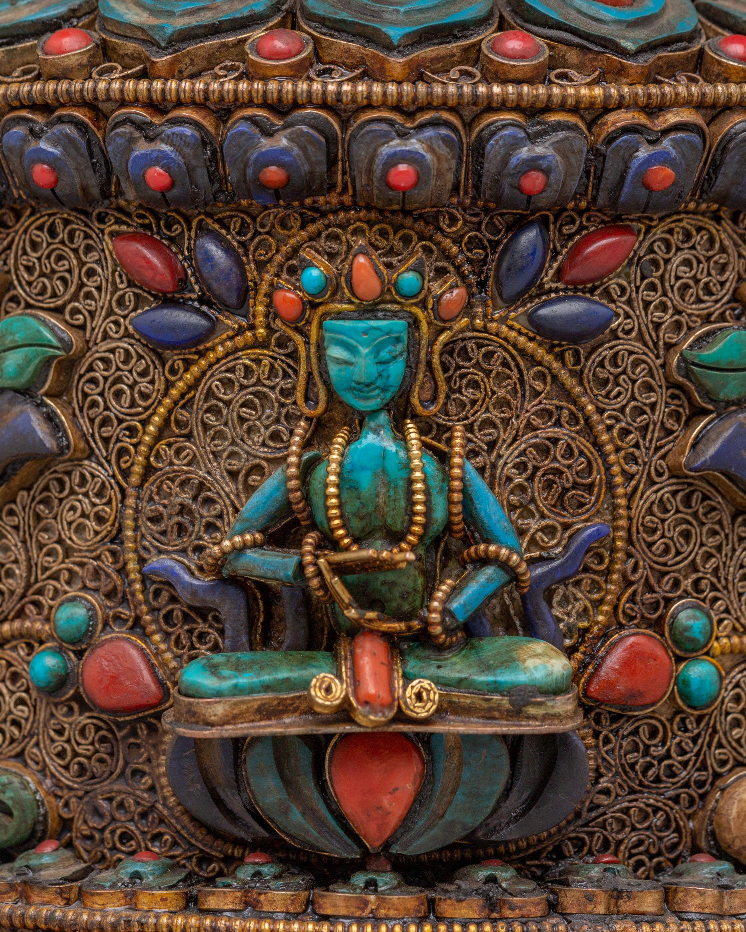 Tibetan Vajra with Dharma Dhatu | Gemstone-Inlaid Buddhist Sacred Artwork