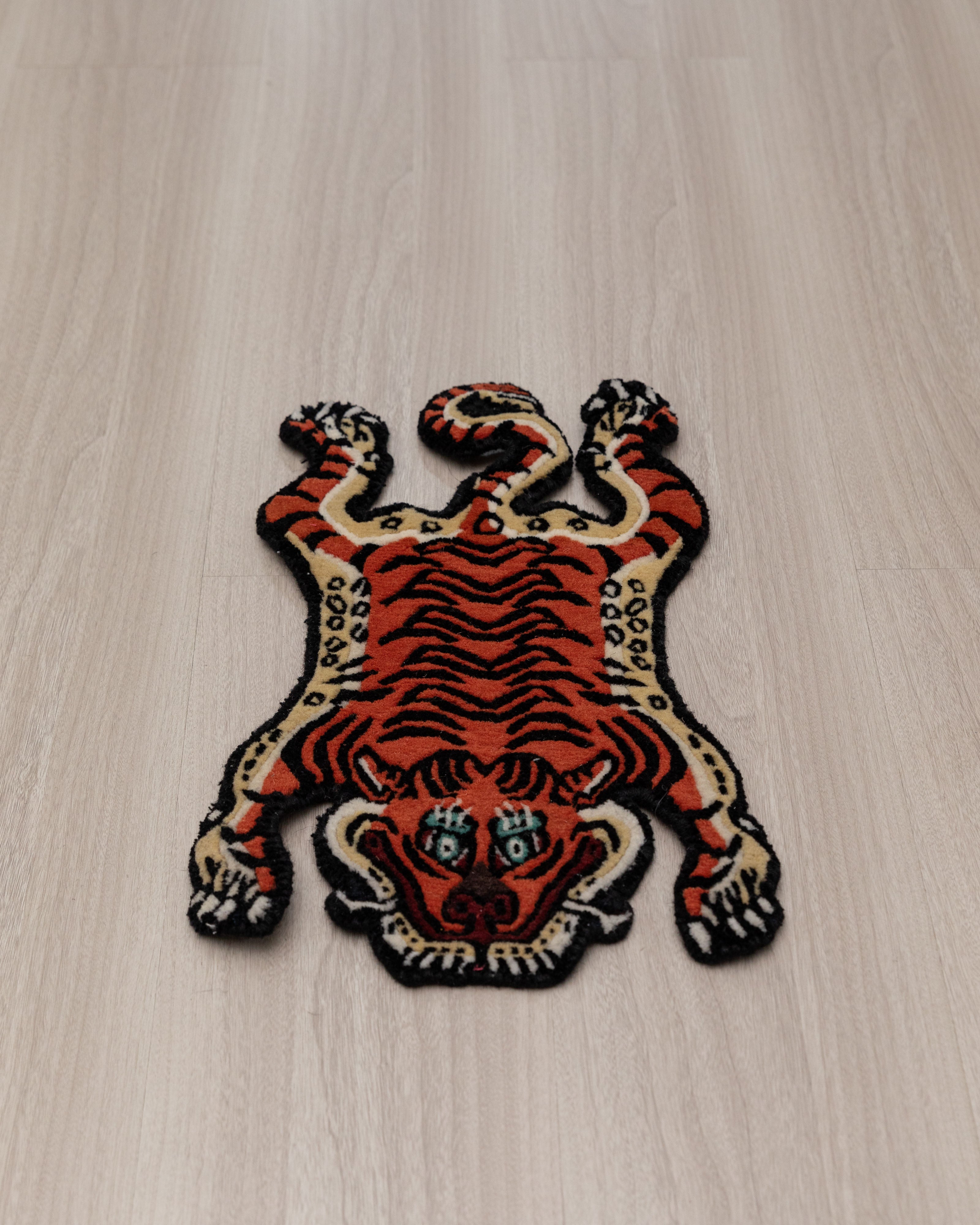 Handwoven Wool Tiger Rug | Himalayan Meditation Carpet